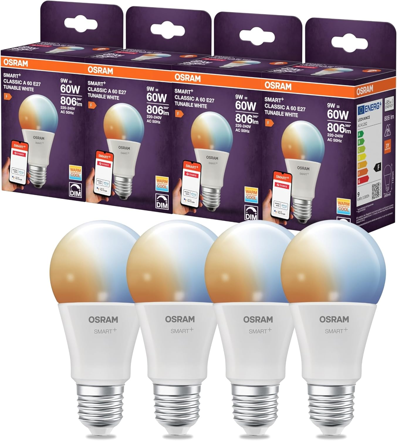 OSRAM Smart Zigbee Classic Bulb Lamp A60 TW Dimmable 9W Frosted E27 White IP20 Protection for General Lighting Home and Commercial Lighting image number 2
