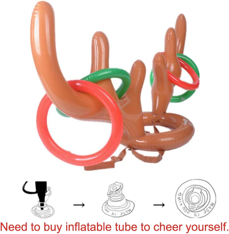 4 Pack Inflatable Reindeer Antlers Ring Hook Game, Christmas Party Antler Hat Games for Kids Adults Family Indoor Outdoor Carnival Xmas Games (4 Antlers 16 Rings) image number 2
