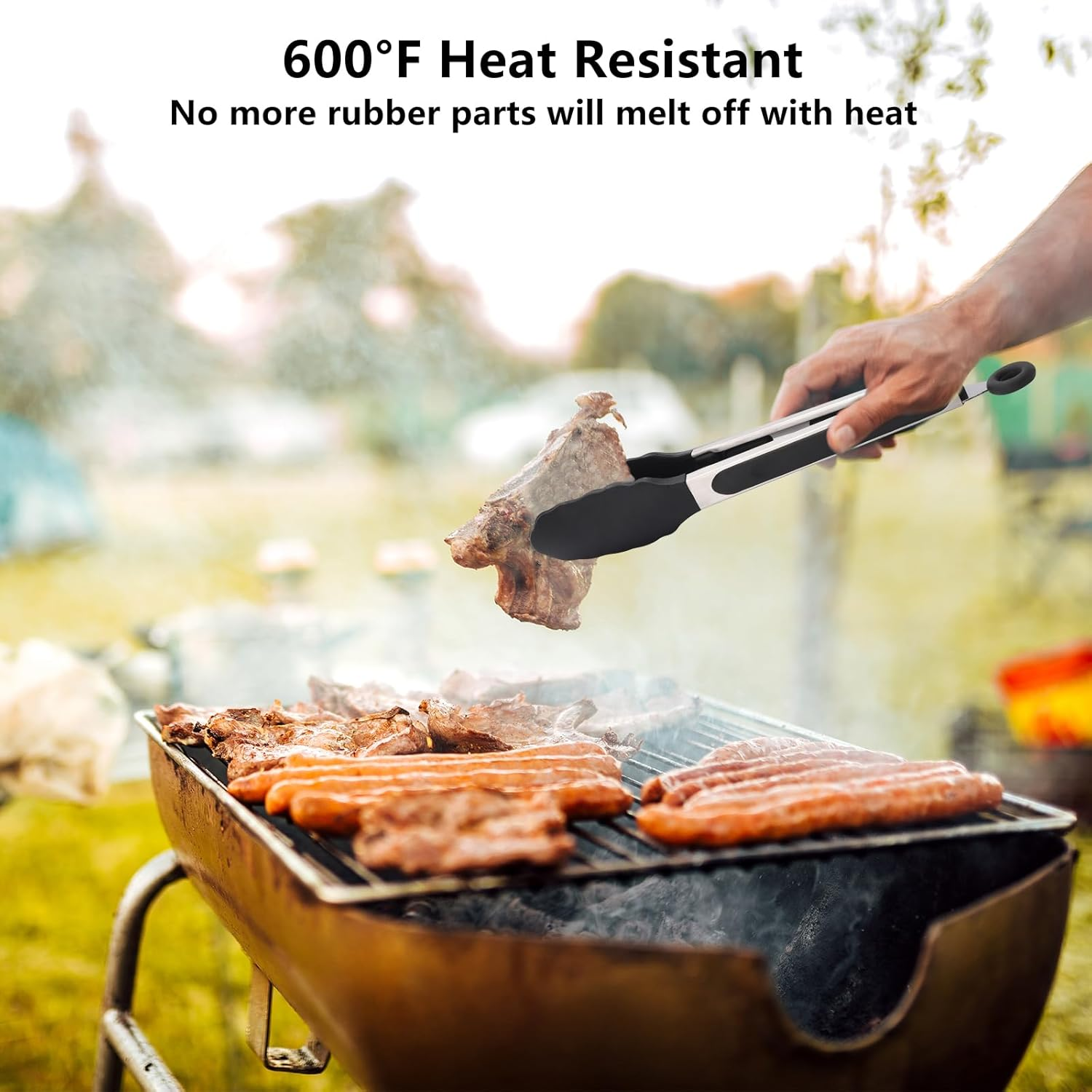 3 Pack Black Kitchen Tongs, Heat Resistant Silicone Tongs, Anti-Slip Stainless Steel BBQ Tongs, Kitchen Essentials for Cook, 7",9" and 12" image number 5