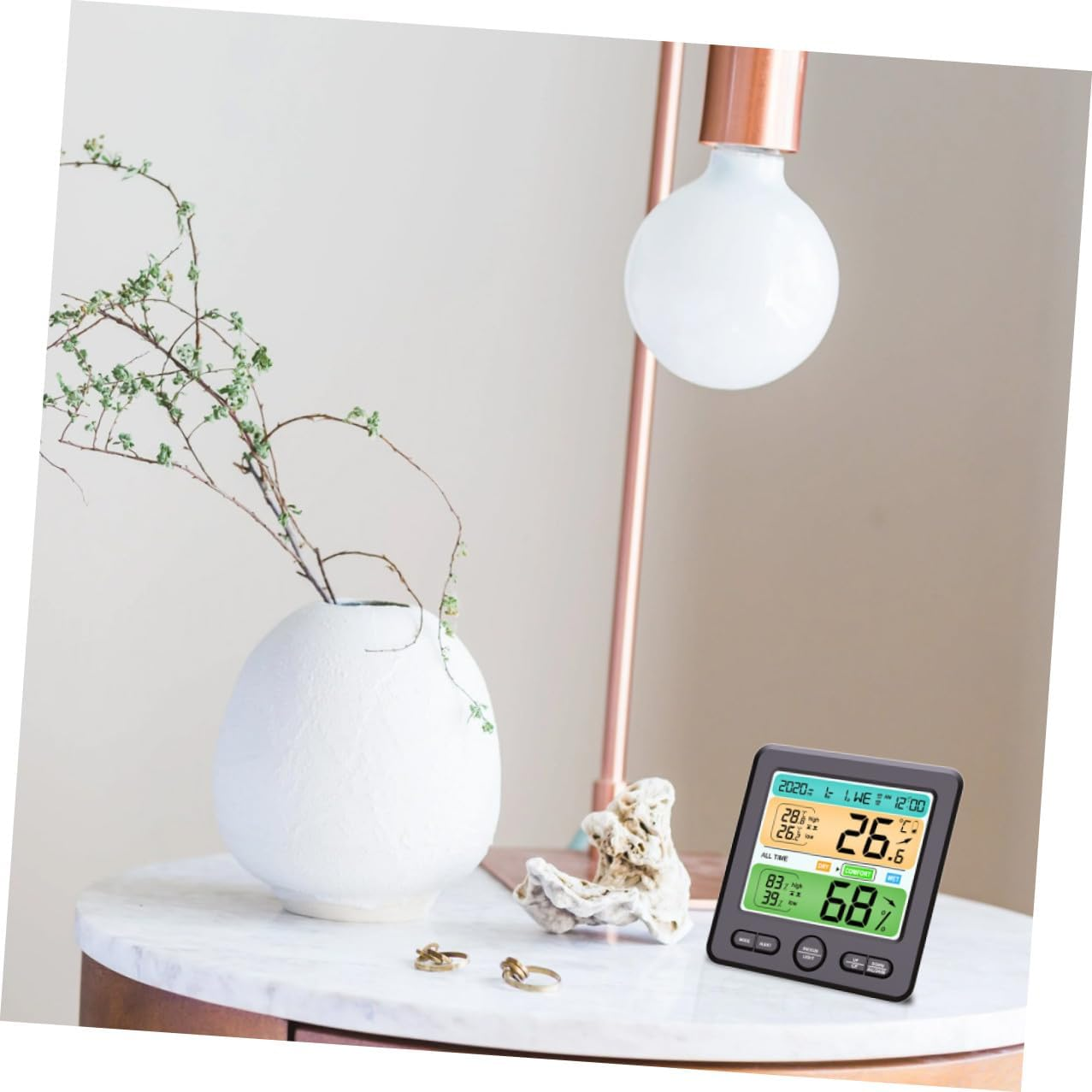 YARNOW Indoor High-Precision Digital Thermometer Hygrometer Clock Wall Mount and Desktop Electronic Alarm Clock Large Screen Temperature Humidity Monitor -6211-B (No Battery) image number 5