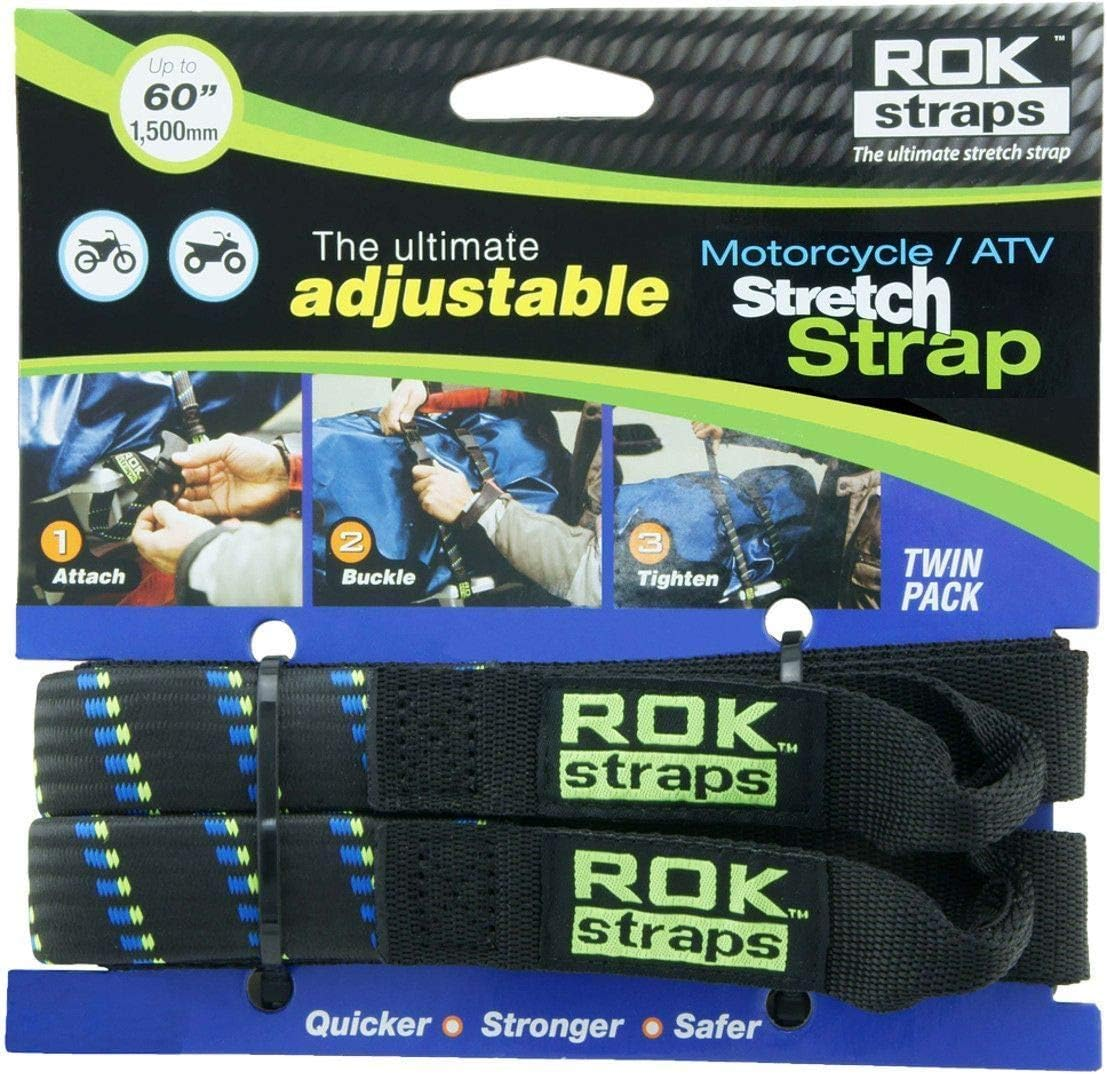 ROK Straps 18 to 60" Adjustable - Motorbike Black/Blue - Twin Pack