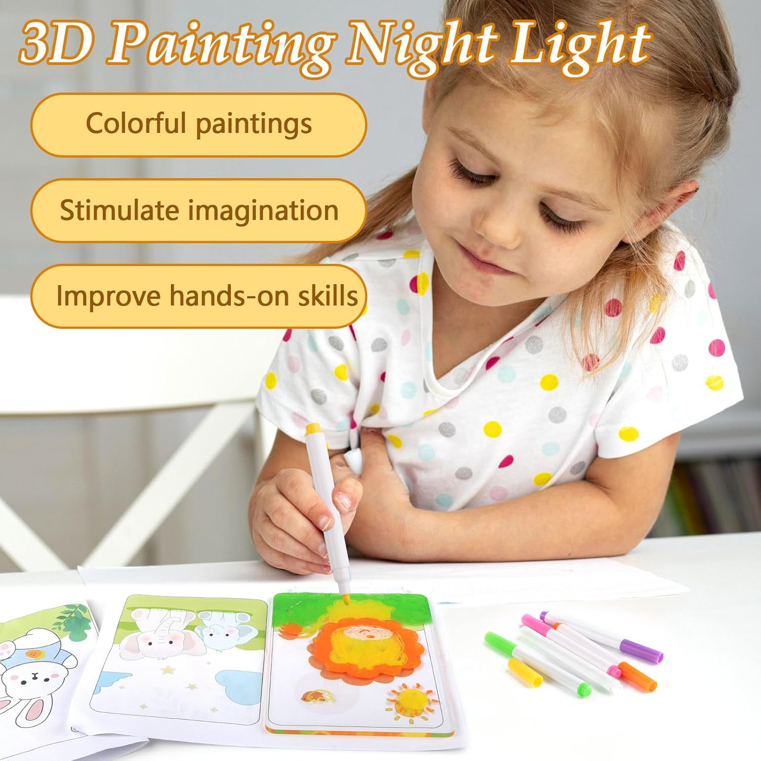 DIY Atmosphere Night Light, LED Acrylic Bedside Lamp with 3 Light Modes, Personalised Night Light Children, 3D Creative Lamp with Drawings and Erasable Pen for Girls and Boys (Landanimals) image number 4
