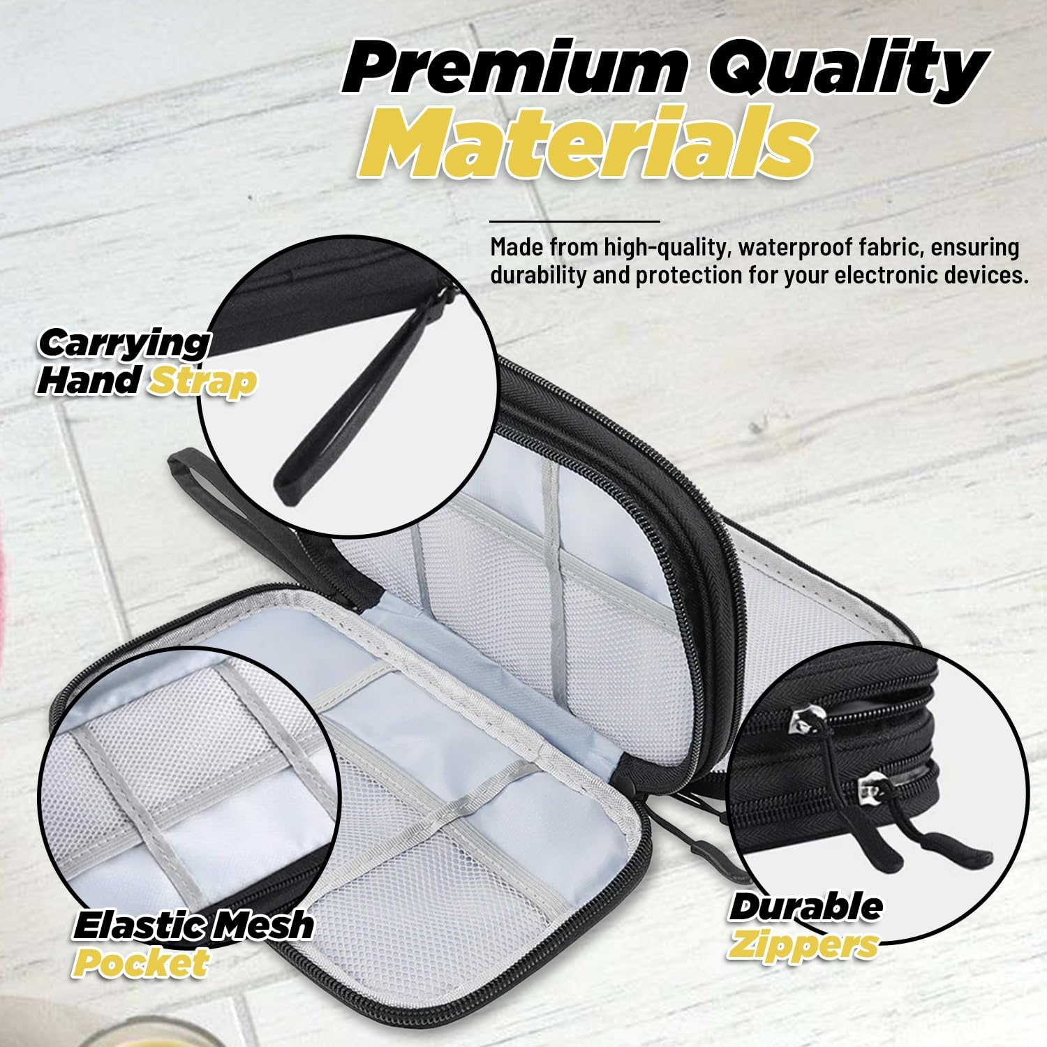 Cable Organiser Bag with Bonus Silicone Cable Ties - Double Layer Waterproof Travel Case for Electronics | Compact Pouch with SD Card Slots, USB Cable Holder | Travel Organiser for Power Cords - Pink image number 2