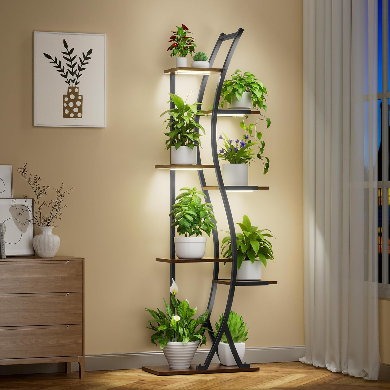 160Cm Plant Stand Indoor, 7-Tiered Indoor Plant Shelf with Grow Lights Can Hold a Variety of Indoor Plants, S-Shaped Plant Stand Display Stand, Suitable for Bedroom, Terrace, Living Room image number 2
