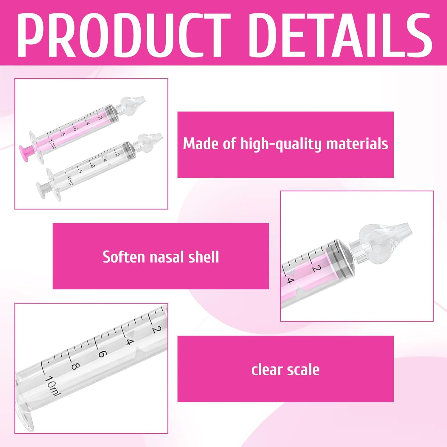 2Pcs Baby Nasal Aspirator, Nasal Rinse, 10Ml Professional Syringe Baby Aspirator, Baby Infant Safe Nasal Cleaner, Quick Rinse Portable Nose Cleaner, Suitable for Newborns Infants Nose image number 4