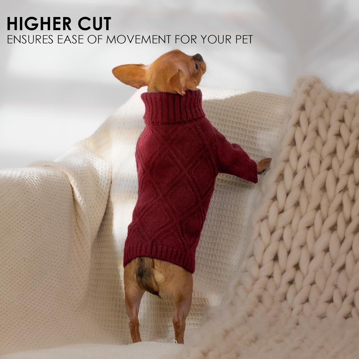 DENTRUN Dog Sweater Jumper, Turtleneck Knitting Dog Sweater, Fleece Jumpers Pullover Sweatshirt for Dogs Cats, Pullover Pajama Dog Coat, Elastic Dog Jumper image number 2