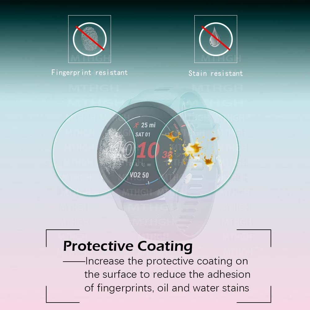 Screen Protector for Garmin Forerunner 165 Smartwatch [4 Pcs], MTHGH Tempered Glass 9H Hardness Anti-Scratch Sensitive Touch Bubble Free Film Ultra-Thin Protective Cover image number 1