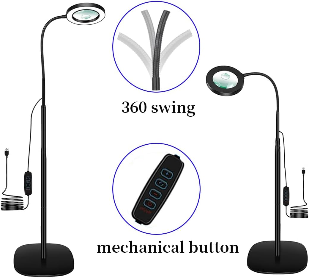 10X Magnifying Glass with 72 LED Lights, Adjustable Color Temperature & Dimmable Lighted Magnifier, Flexible Gooseneck Floor Lamp for Reading, Crafts, Close Work. image number 2