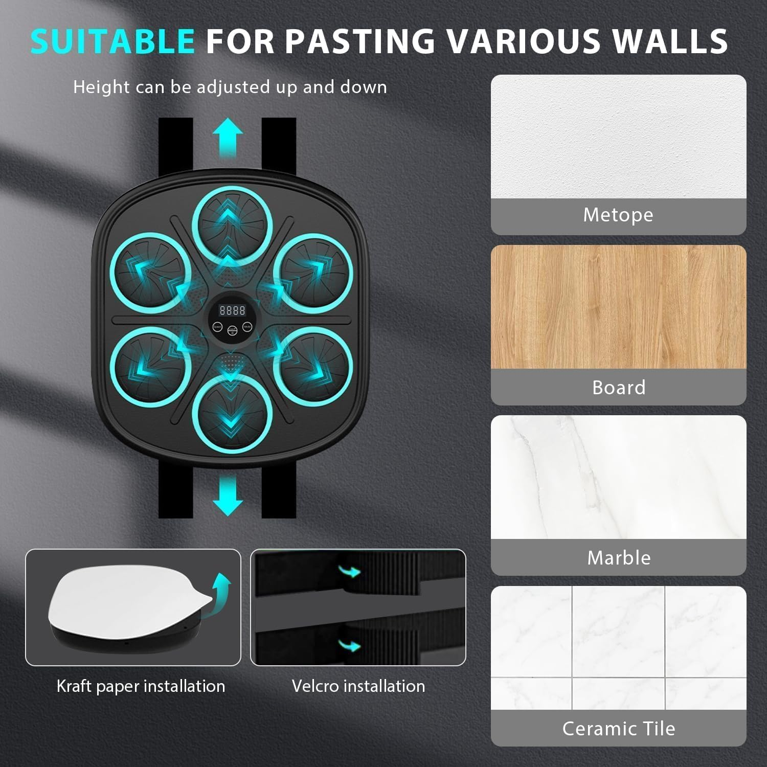 Youngly 2025 New Smart Music Boxing Machine with Boxing Gloves, Wall Mounted Smart Bluetooth Boxing Trainer with LED, Electronic Focus Agility Training Digital Boxing for Adults and Kids(Blue Light) image number 2