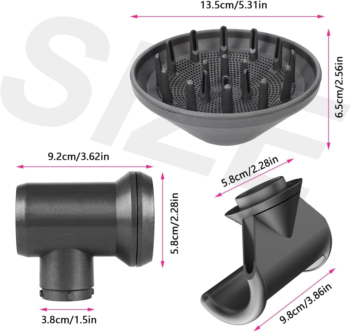 3 PCS Universal Attachment for Dyson Hair Dryer, Professional Styling Tool for Dyson Airwrap Styler HS01 HD08, Contains Adapter, Hair Dryer Diffuser Nozzle and Anti-Flying Nozzle image number 3