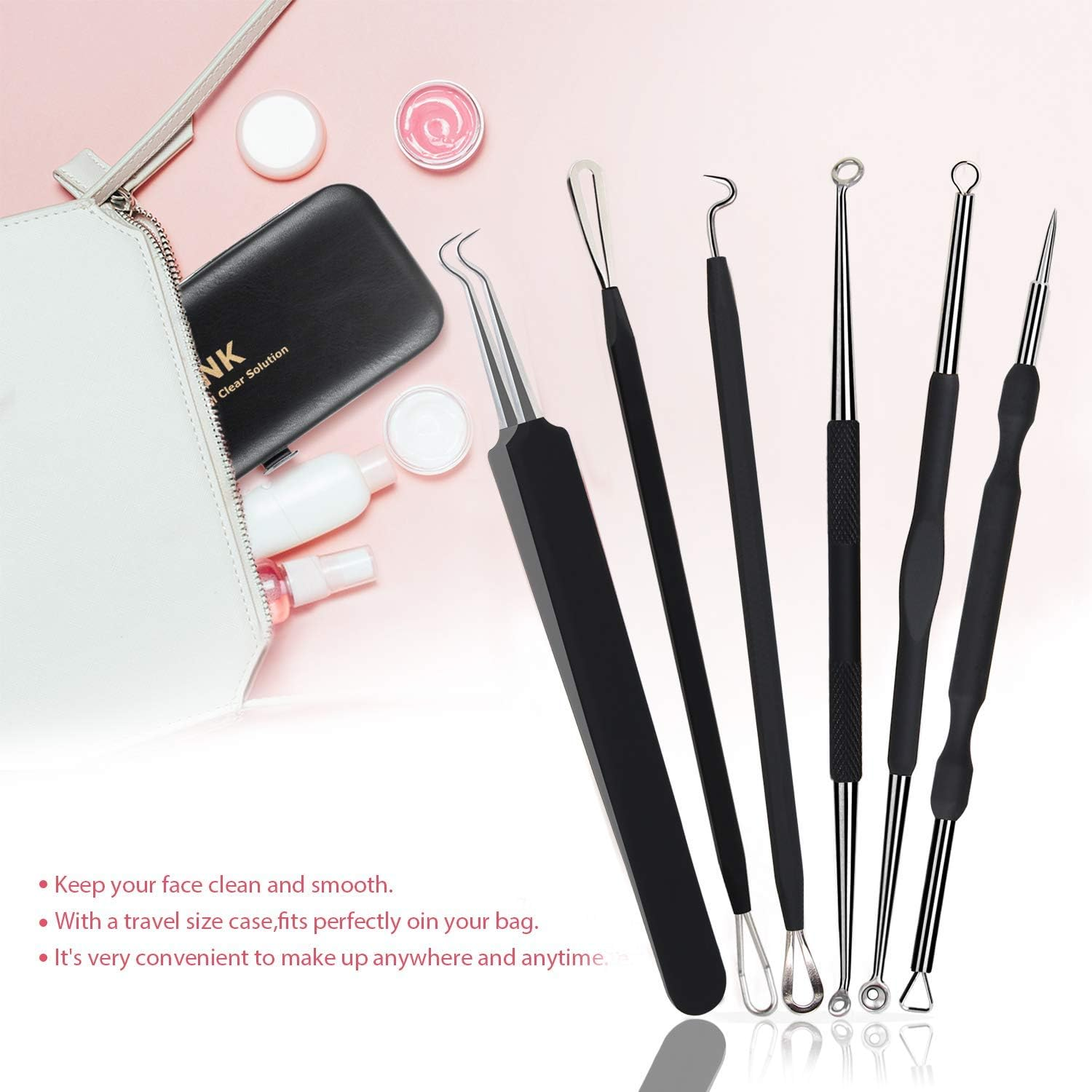JPNK Pink&Black Blackhead Remover Pimple Comedone Extractor Tool Z-Black - Black image number 4