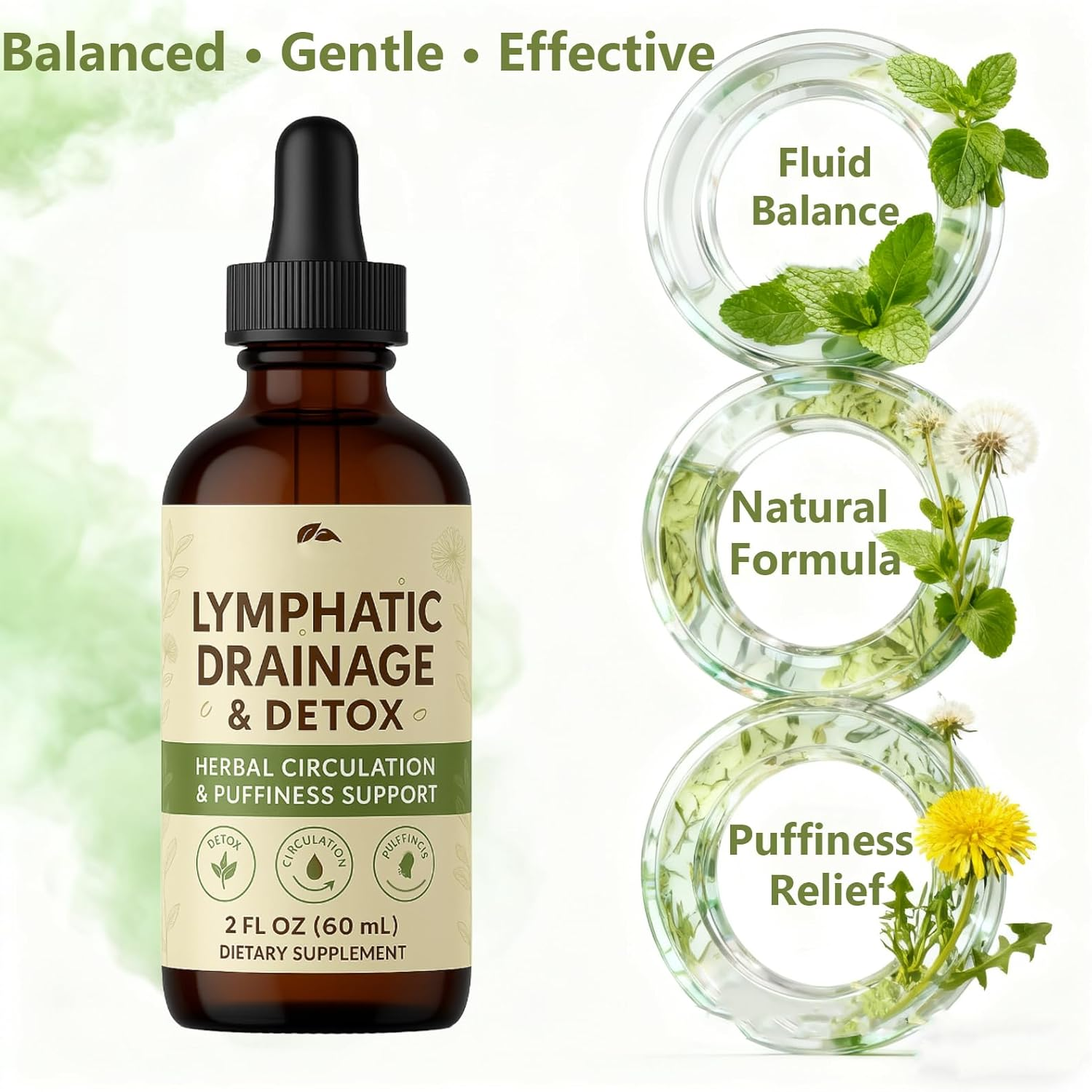 Lymphatic Drainage , for Fluid Balance & Puffiness Relief, Supports Natural Circulation & Skin Vitality, Natural Blend, Easy-To-Use Liquid  - 2 Fl Oz