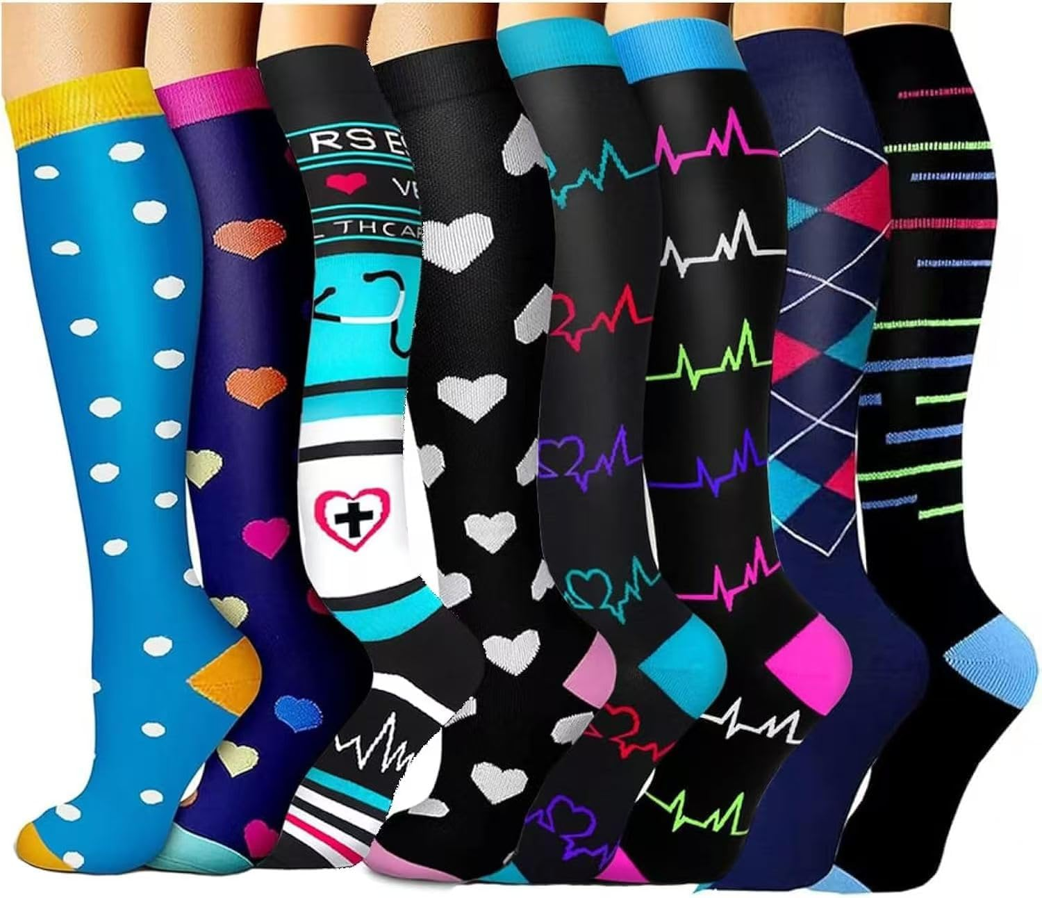 Compression Socks for Women Men 8 Pairs, 15-20Mmhg Compression Stockings for Running Nursing Travel Medical Pregnancy Flight