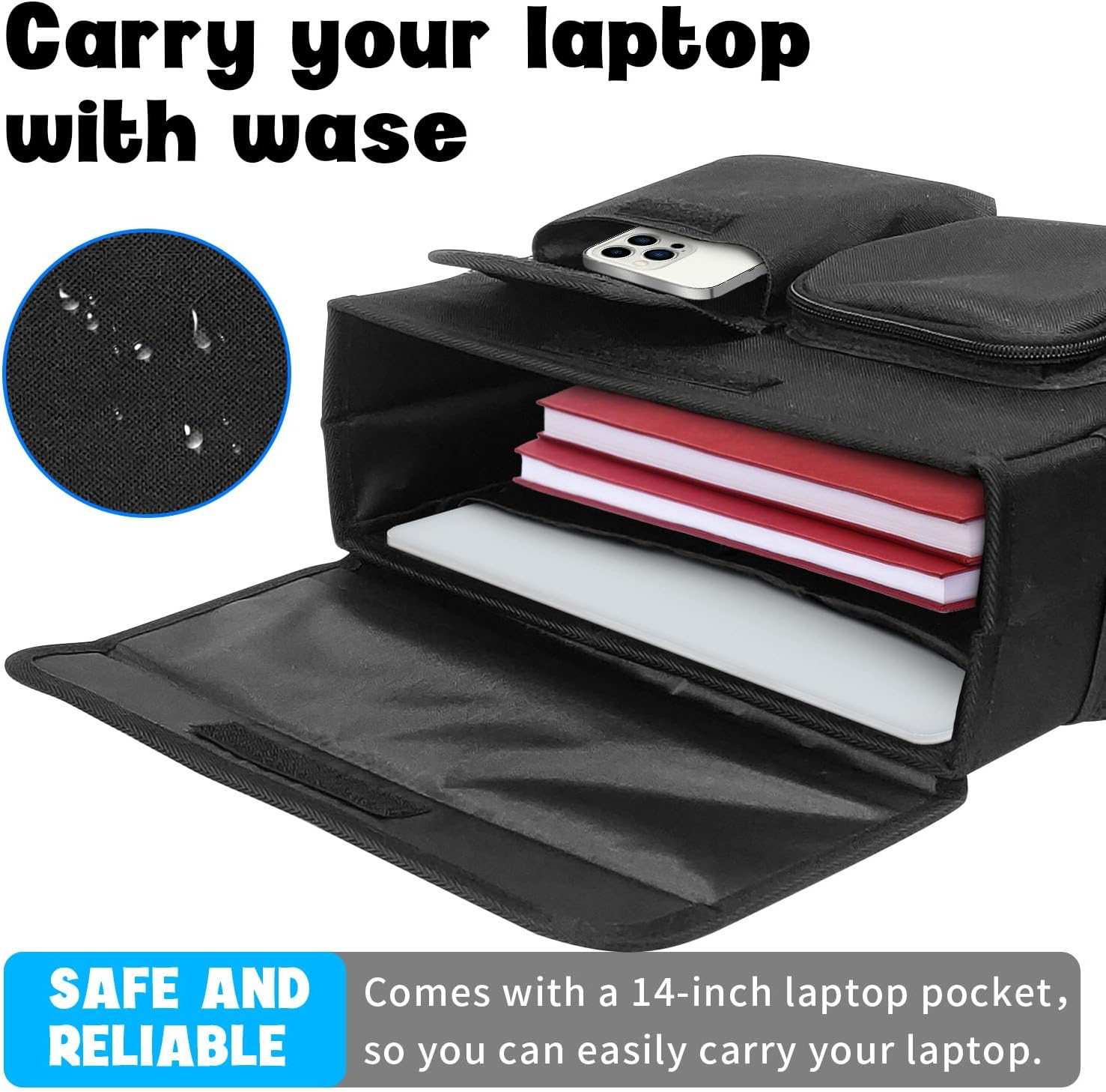 Electric Scooter Basket - Convenient Mobility Scooter Bag with 14-In Laptop Pocket and Cup Holders, Easy Installation for Bike, Mobility Scooter Accessories for Adults image number 2