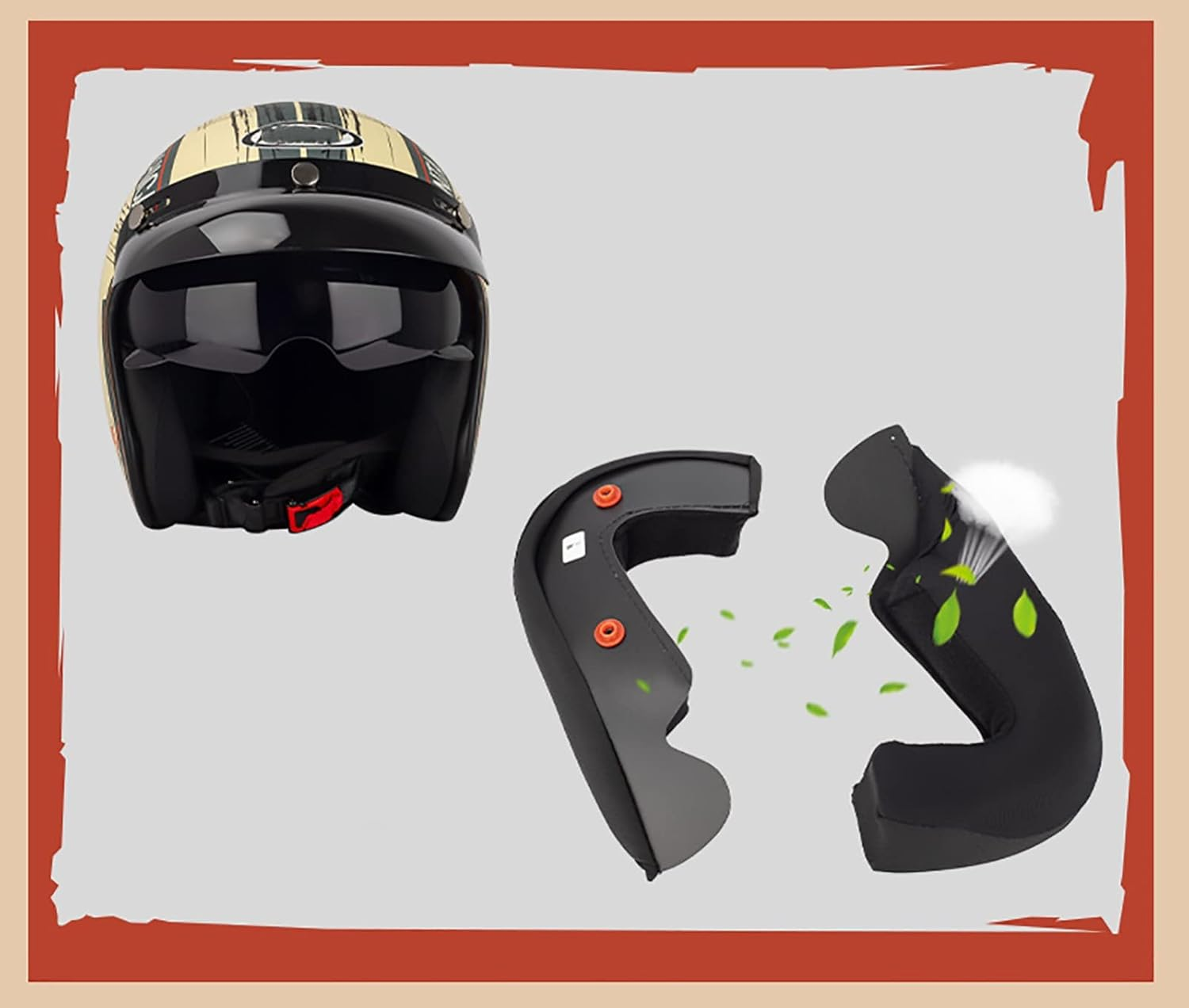 Retro Half Helmet Motorcycle Open Face Helmets 3/4 Half Helmet Men and Women Adults ECE Certification Vintage Biker Cruiser Scooter Touring Helmet with Goggles E,2XL=63-64CM image number 2