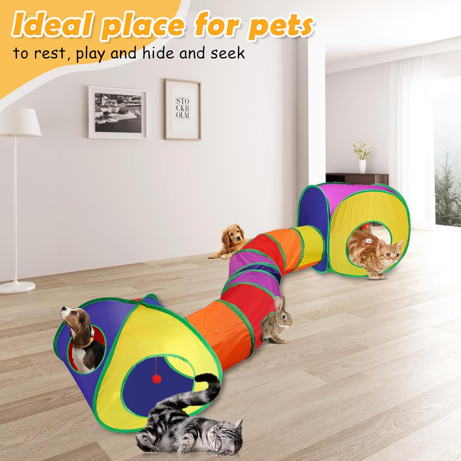 Interactive Cat Toy Cat Tunnel Play Tunnel 3 in 1 Cat Tent for Cats Dogs Rabbits Children Foldable Rabbit Tunnel Cat Toy Rustling Tunnel with Storage Package for Indoor and Outdoor Use image number 6
