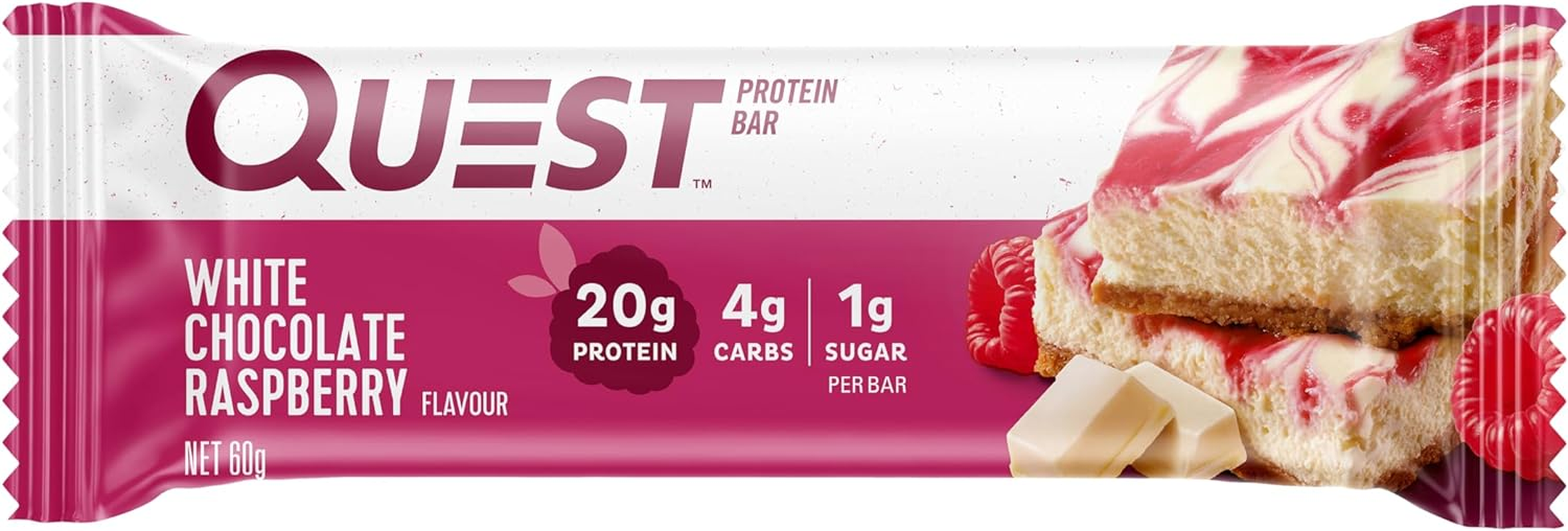 Quest Nutrition White Chocolate Raspberry Protein Bar, High Protein, Low Carb, Keto Friendly, 12 Count