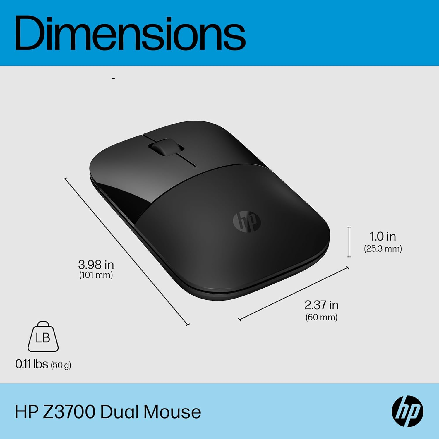 HP Z3700 Dual Black Mouse/2.4 Ghz Wireless Connection/1600 Dpi/3 Buttons/Silent Clicks; Multi-Device; Cross Operating Systems image number 3