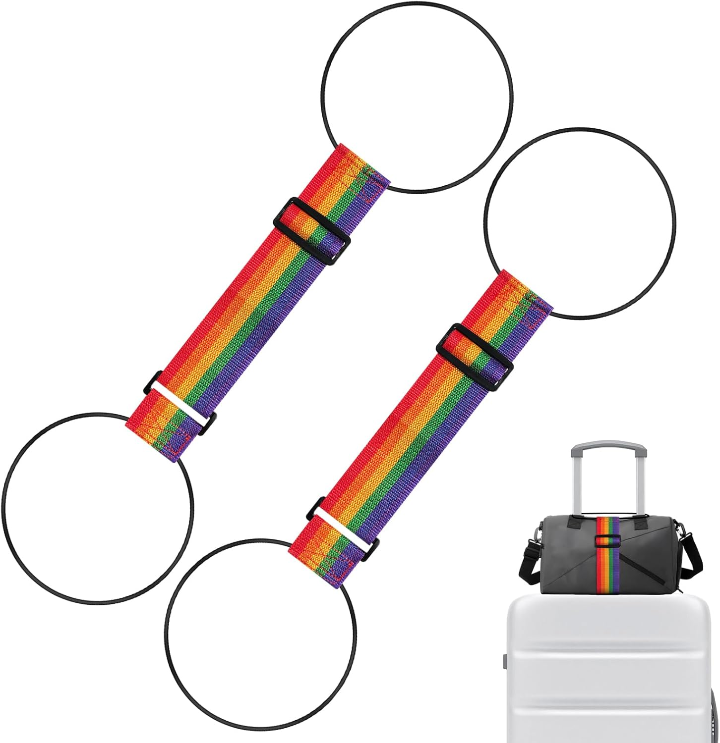 WELANE Bag Fastening Rope, 2 PCS Rainbow Colour Polyester Elastic Adjustable Luggage Straps for Suitcases and Bags image number 6