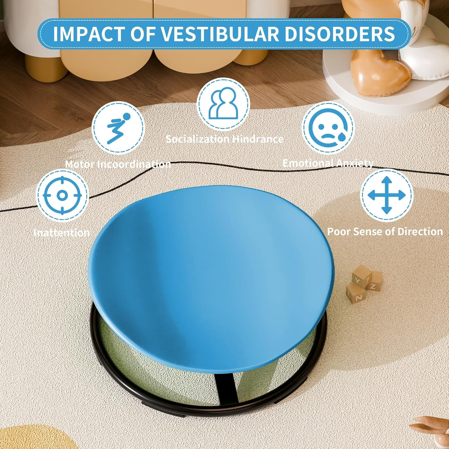 Spinning Chair for Autistic Kids, Autism Sensory Spinning Chair, Kids Sensory Swivel Chair, Toddler Spinning Seat Training Body Coordination and Balance, Upgraded Azure Rounded Shape image number 4