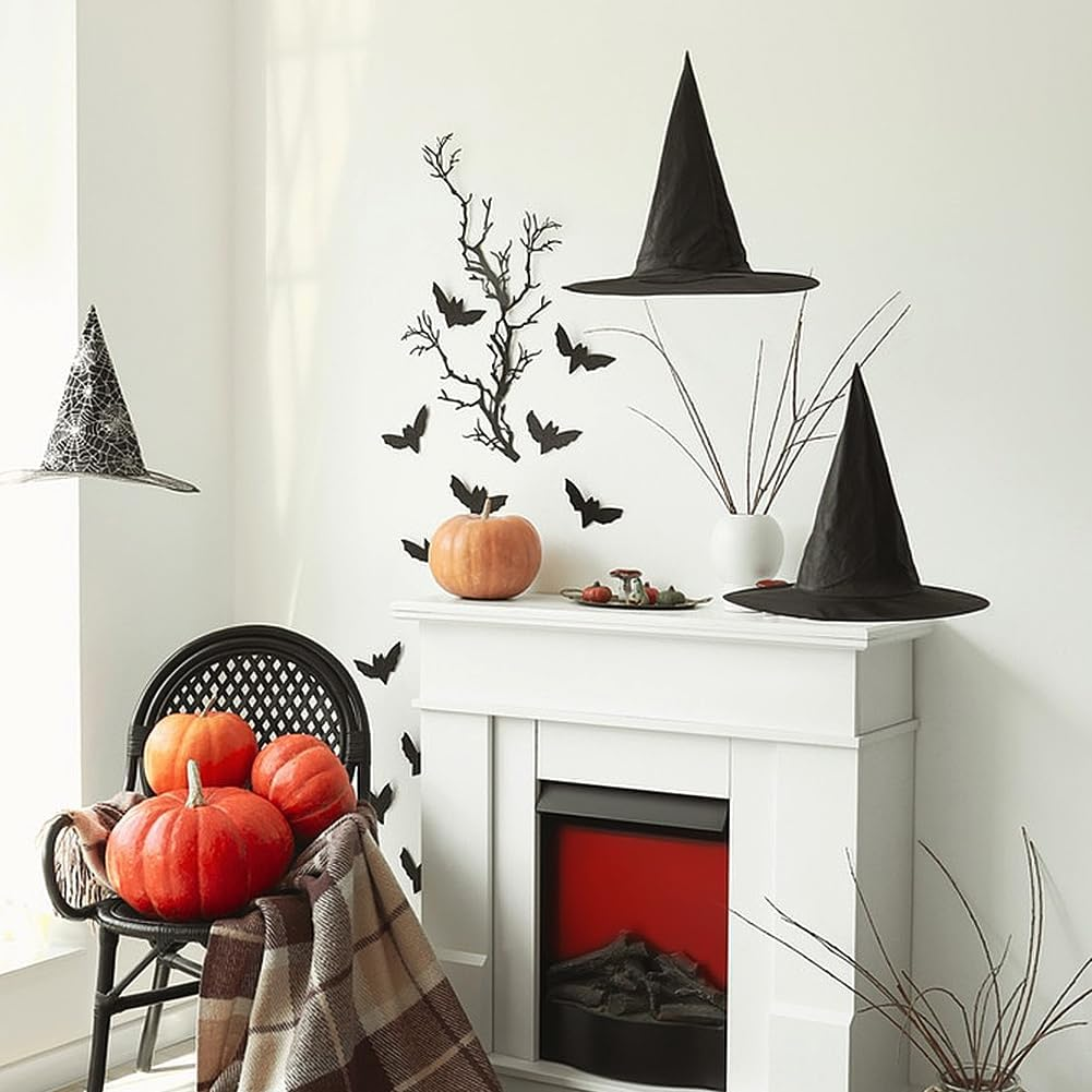 Geli 12 Pieces Halloween Witch Hats,Black Hanging Witch Hat, Wizard Hat Witch Costume Accessories Floating Hats with Rope for Halloween Decorations Indoor Outdoor image number 3