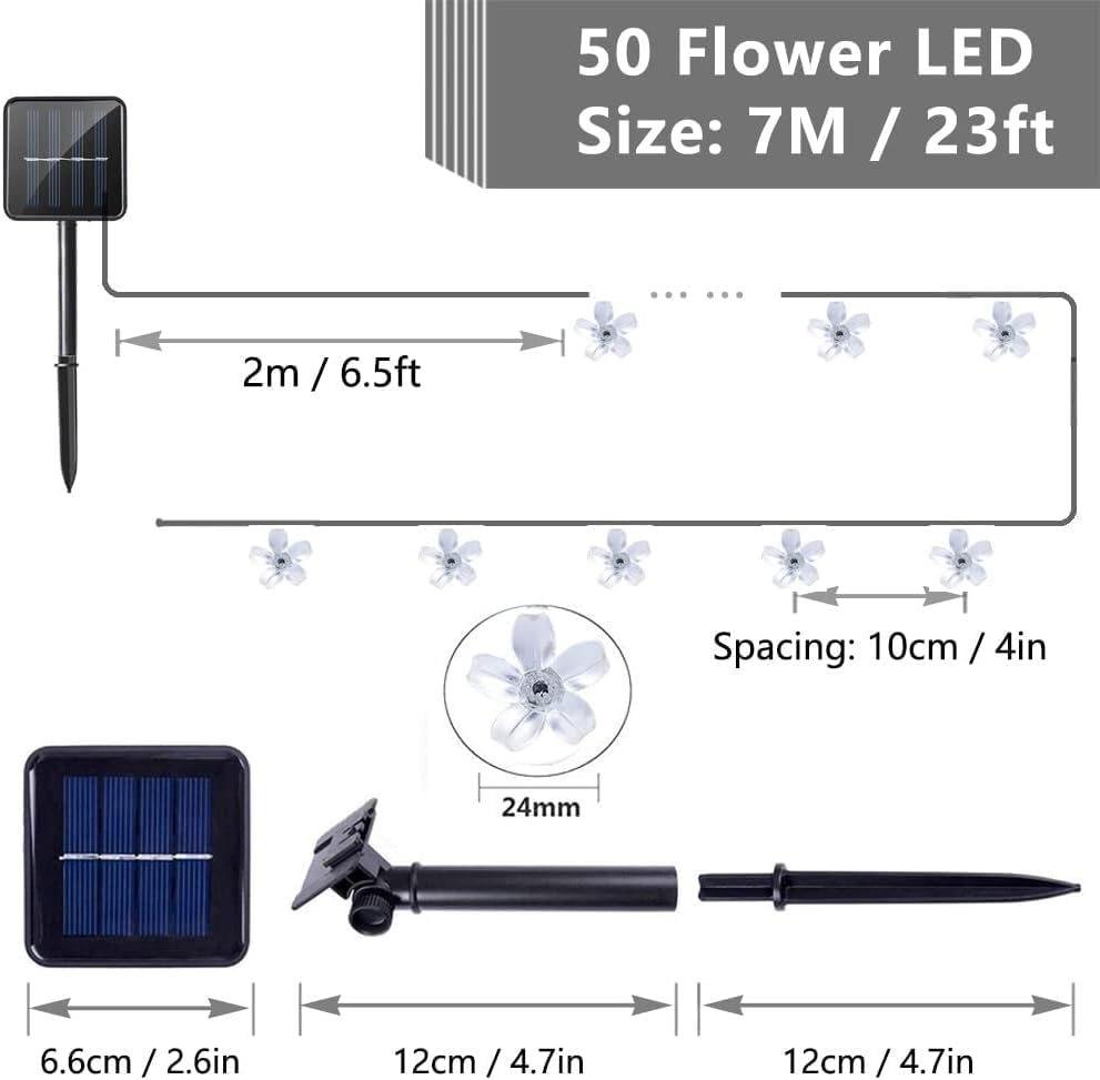 Solar String Lights Garden, 23Ft 8 Modes 50 LED Blossom Solar Powered Fairy Lights Waterproof Outdoor Flower String Lights for Patio, Yard, Home, Lawn, Party Decorations (Multicolor, 7M 50Leds) image number 4