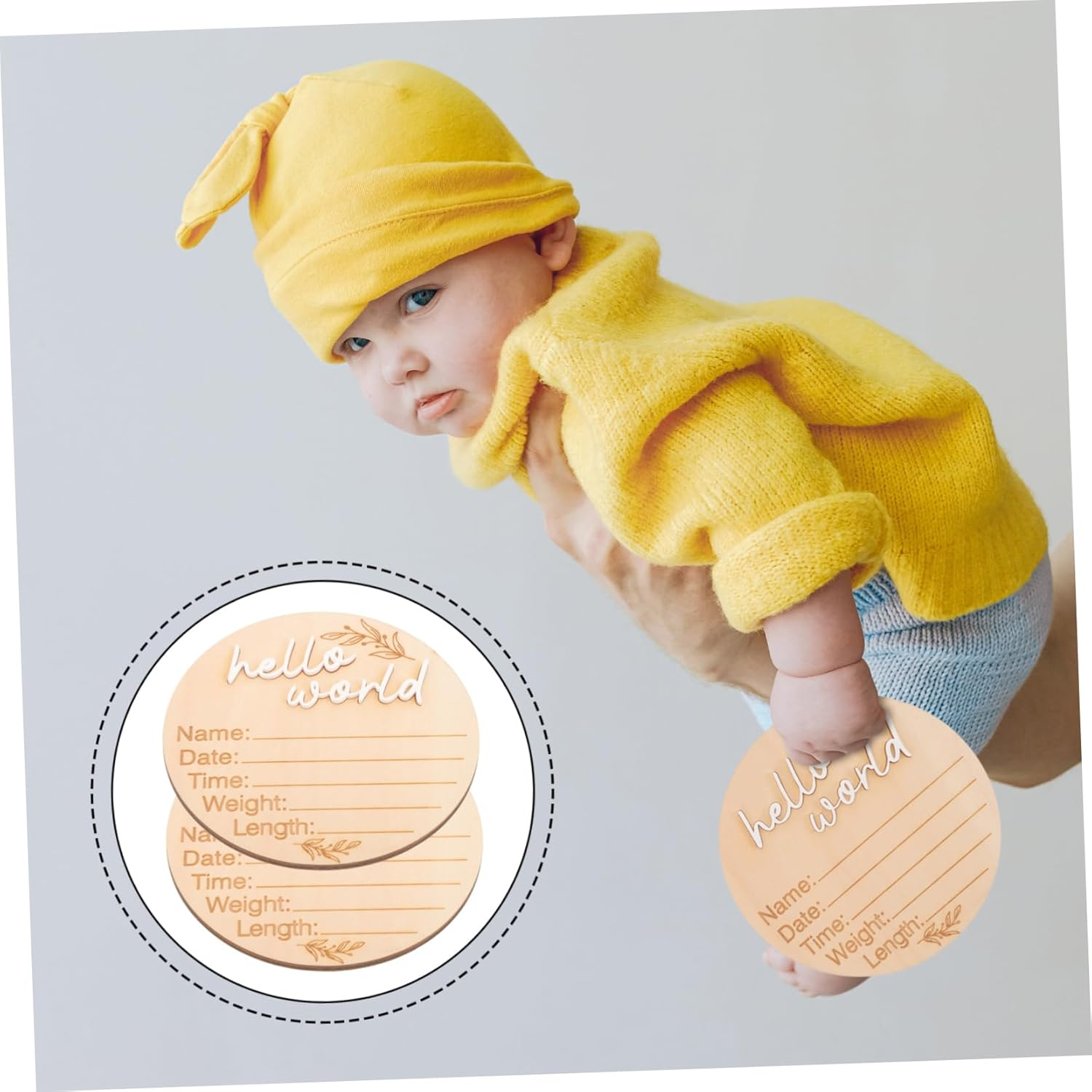 TIDTALEO 2Pcs Natural Wood Birth Announcement Signs Newborn Name Plaques for Nursery Decoration Milestone Photo Props Safe Sturdy Growth Record Boards image number 1