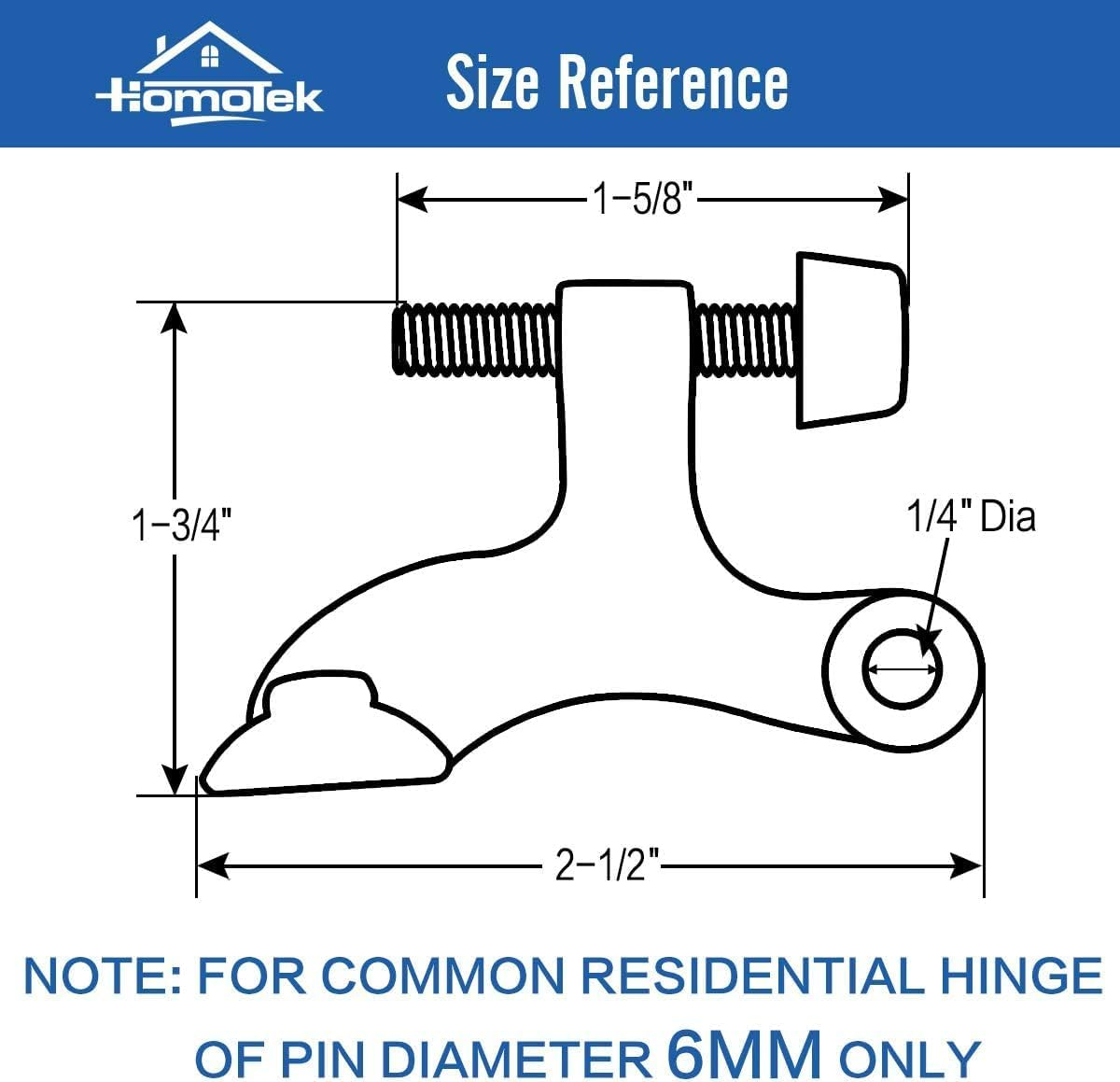 HOMOTEK 4 Pack Hinge Pin Antique Brass Door Stopper, Adjustable Deluxe Heavy Duty Door Stopper 2-1/2"X1-3/4&rdquo;, with Black Rubber Bumper Tips image number 7