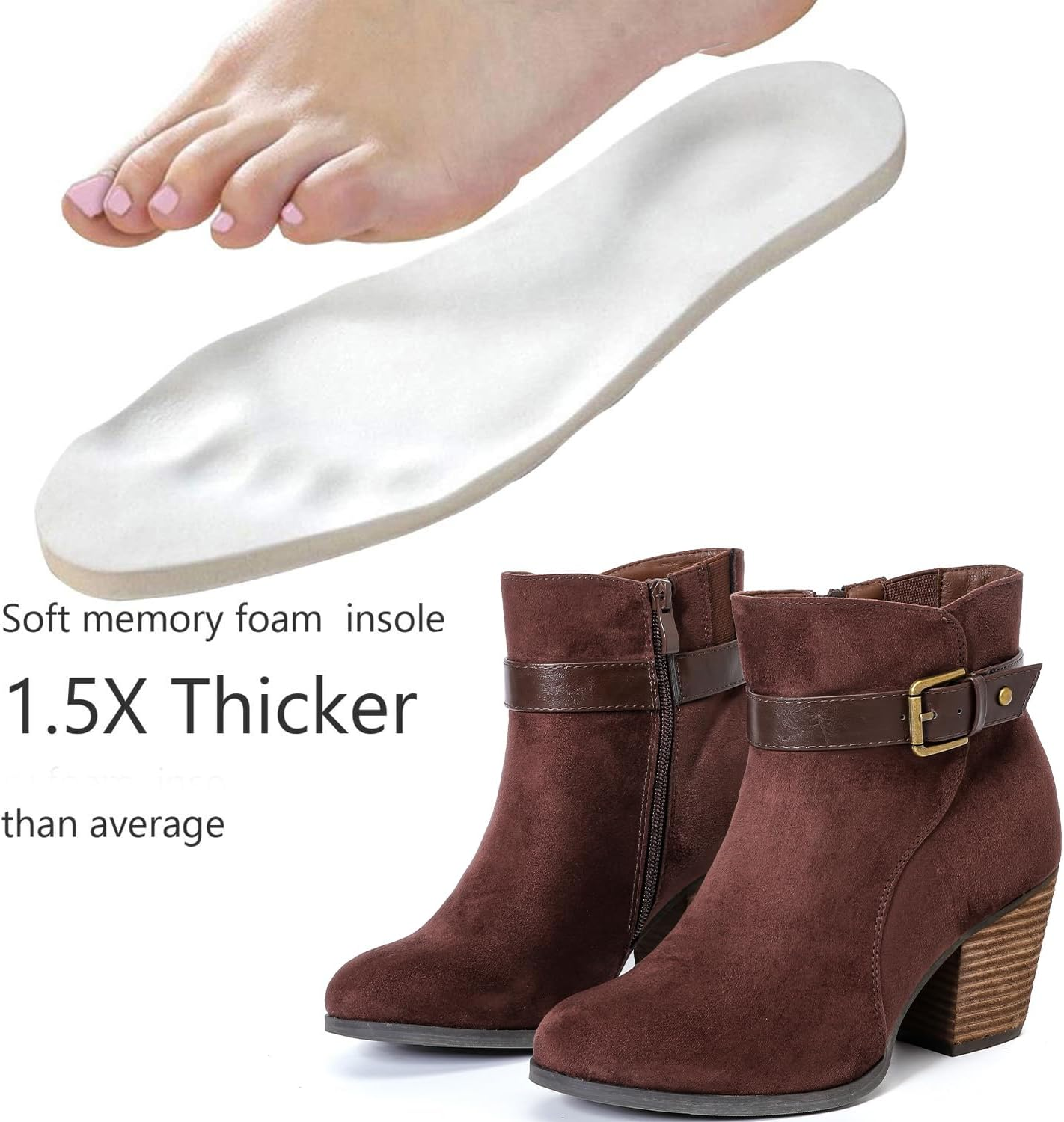 Luoika Women'S Wide Width Ankle Boots, Extra Wide Mid Heel Side Zipper Booties. image number 1