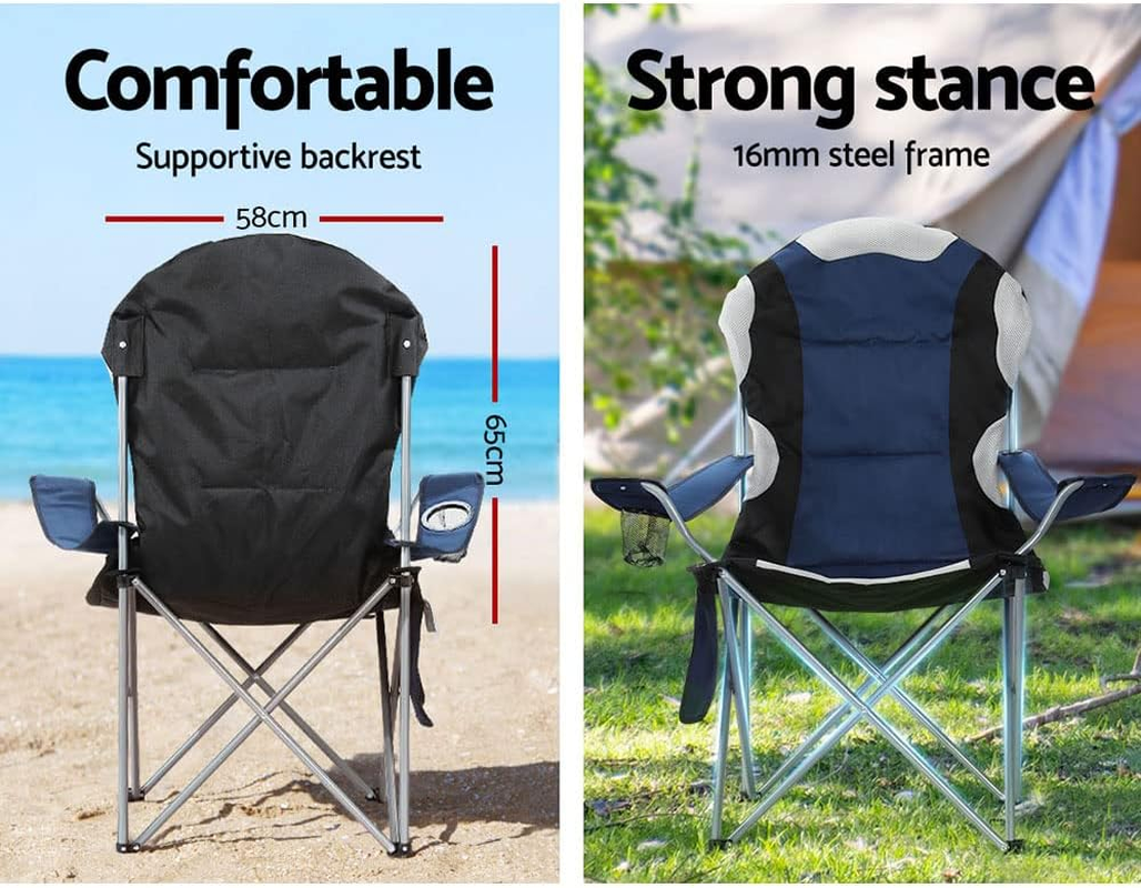 Weisshorn Set of 2 Camping Chairs, Outdoor Armchair Lounge Beach Chair Portable Folding Lightweight Camp Lounger Travel Hiking Fishing Picnic Gear, with Carry Bag Drink Holder Foldable Navy - Grey image number 6
