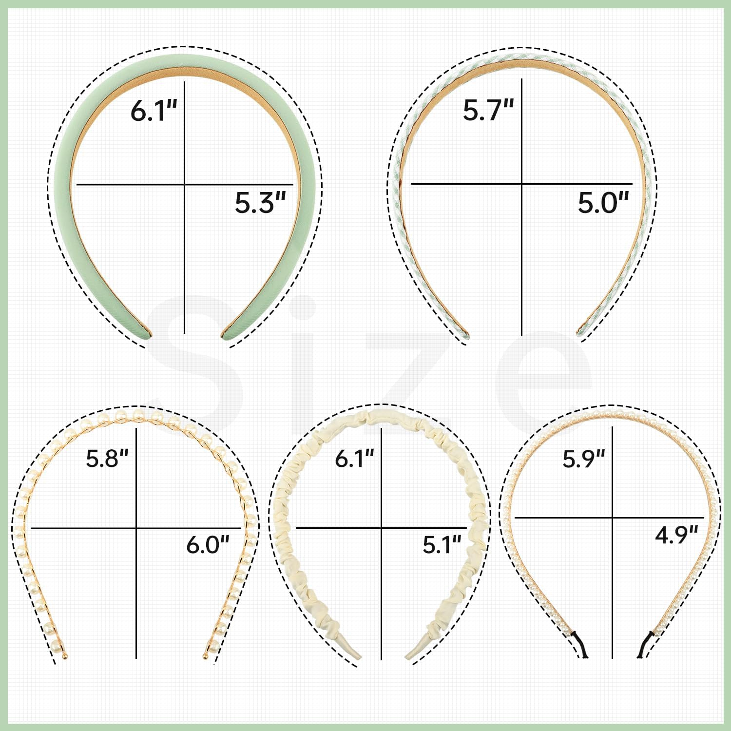 Fashion Headbands for Women Girls Headbands Set, 5Pcs Pearl Headband Floral Head Bands Padded Headbands for Women Vintage Wide Headband (Green) image number 2