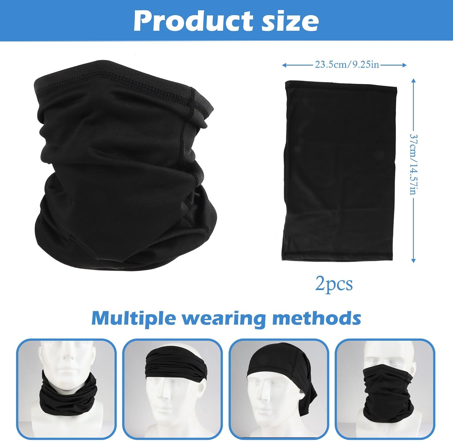 AIAOO 2-Pack Ice Silk Neck Gaiter, Black Universal Size Neck Warmer - Windproof Dustproof Balaclava for Outdoor Sports, Moisture-Wicking Breathable Ski Mask, Multifunctional Buff Mens Accessories