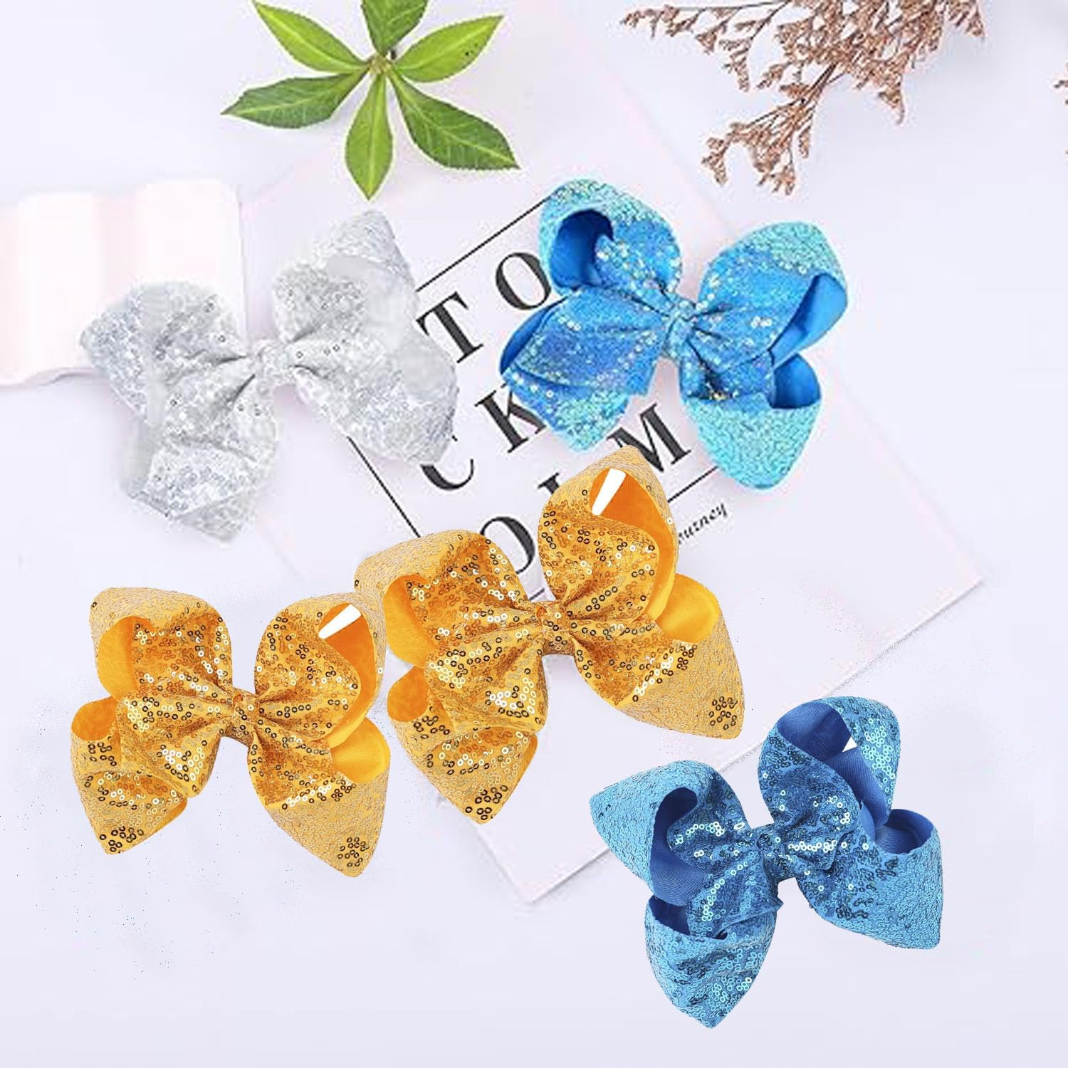Black Sparkly Glitter Sequin Hair Bows for Girls Toddlers Kids Children Teenage (2PCS) image number 2
