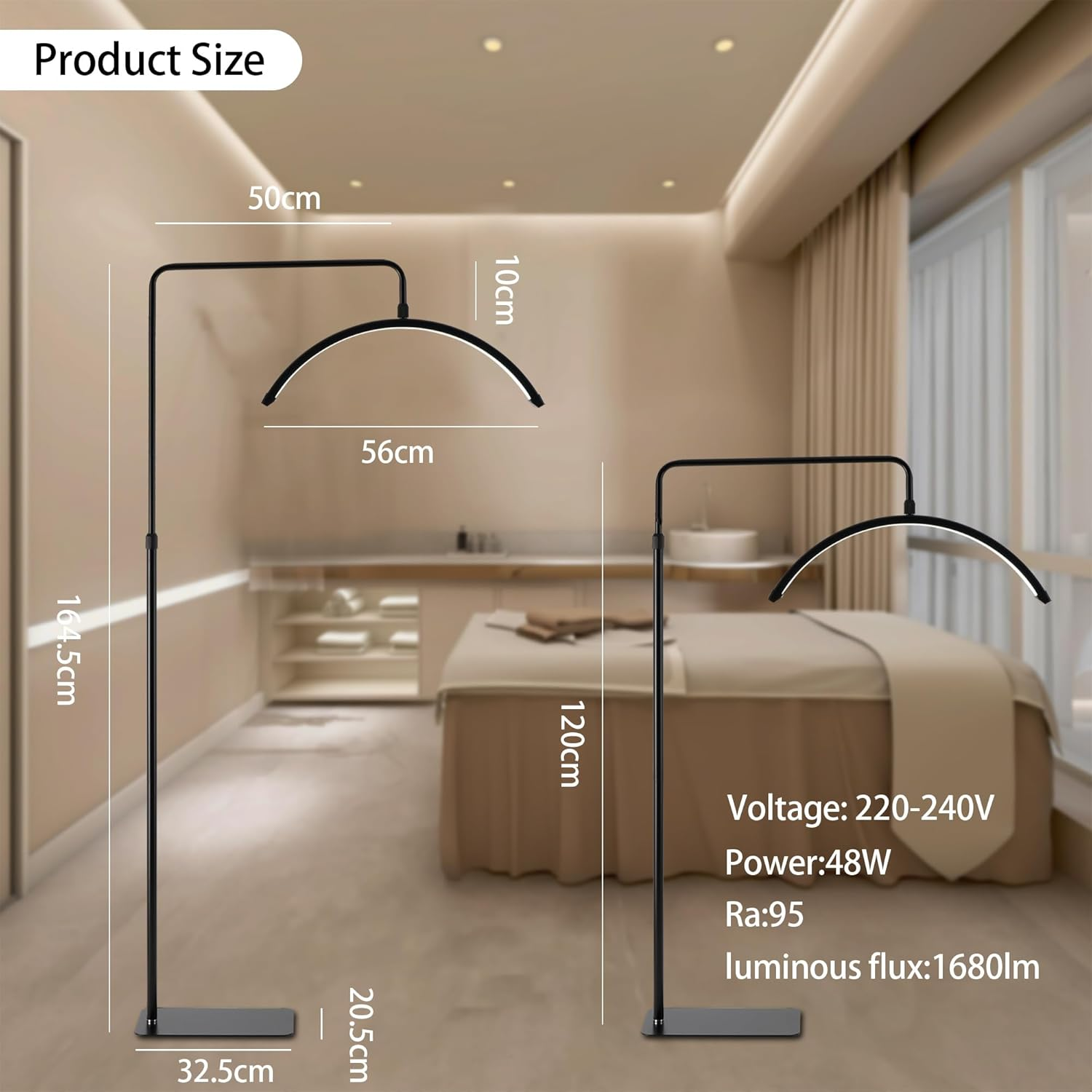 Duowelly 48W Led Half Moon Light with Remote Controller and Button Switch, Eyelash Extension Light Shadowless,Curve Beauty Lights,Lash Lamp,Arch Salon Light for Skincare,Eyebrows,Tattoo,Black - Black image number 4