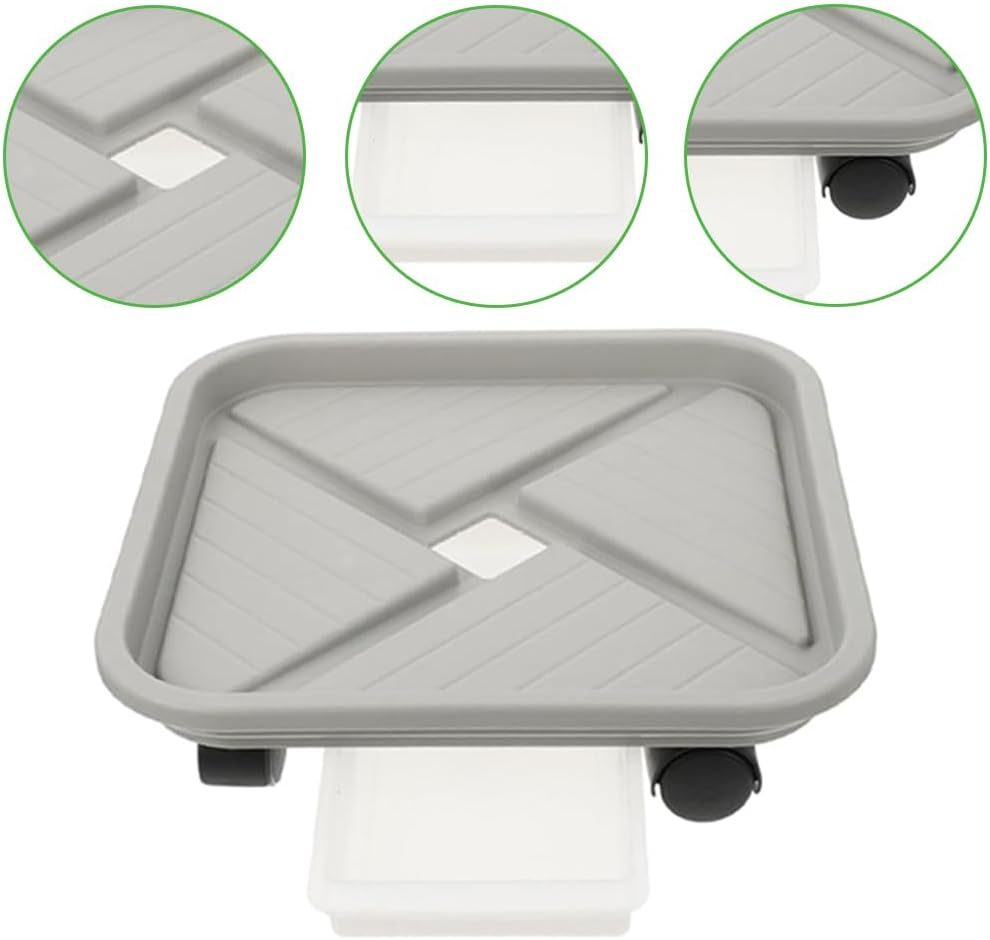 3 Packs Plant Caddy with 4 Wheels and Drainage Tray, Garden Rolling Plant Stand with Wheels, Plant Pallet Dolly for Heavy Duty Planter, Loading Capacity 20 KG (Square) image number 3