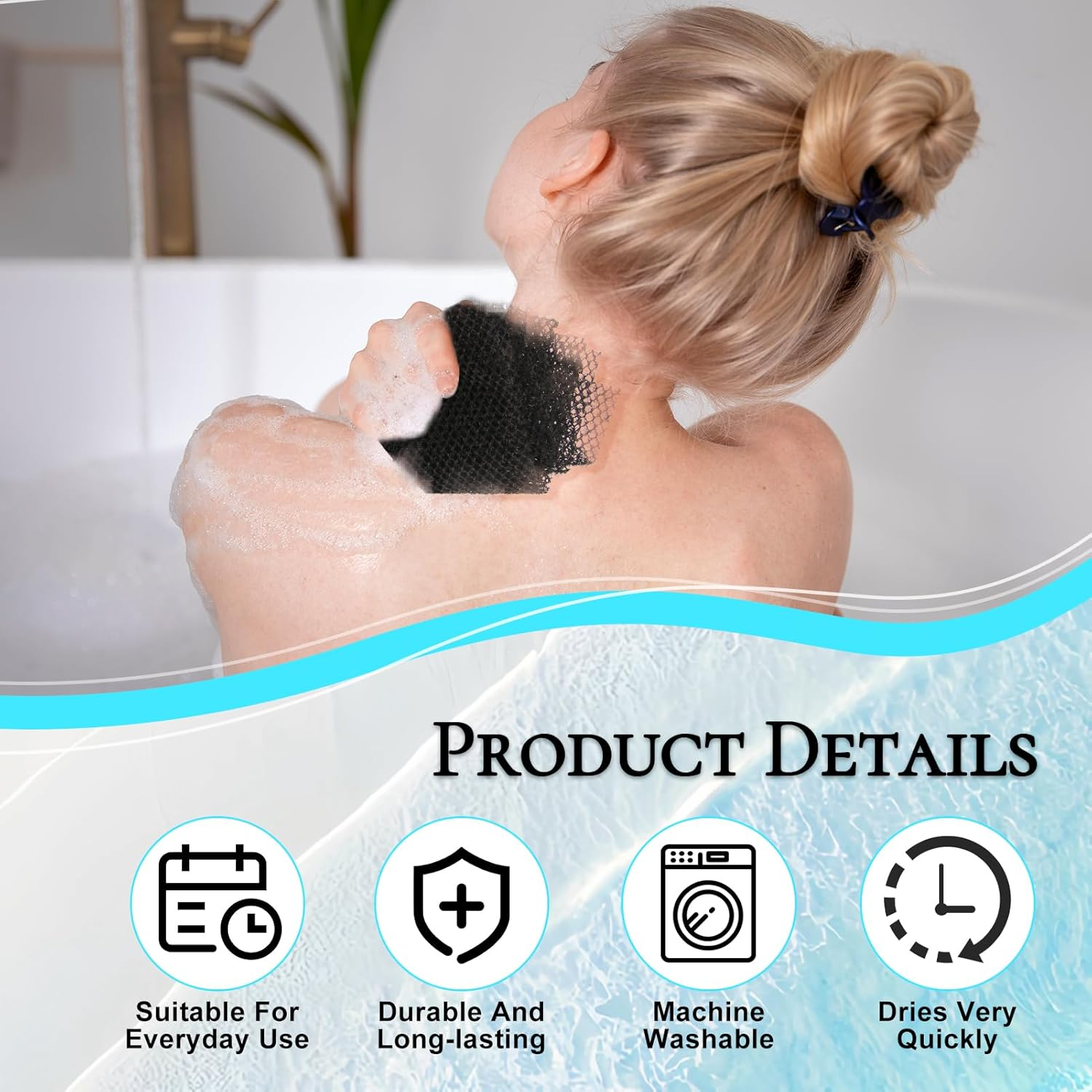 2 Pcs Black African Net Sponge (80X30Cm) - Authentic Extra-Large Exfoliating Bath Cloth, Deep Cleansing Body Exfoliator for Back, Legs and Scalp Premium African Bath Sponge for Smooth Skin image number 3