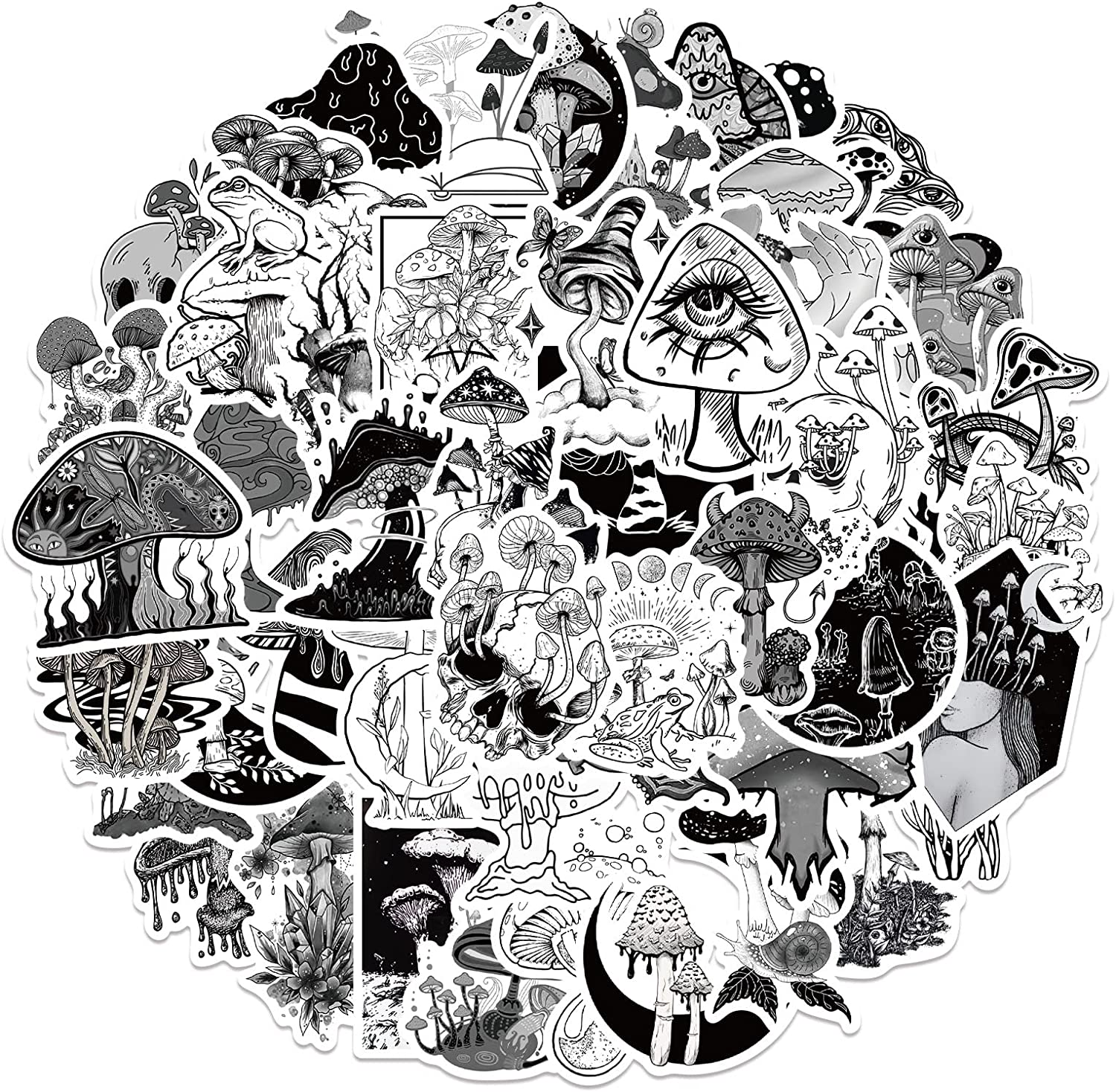 Gothic Mushroom Stickers,50 PCS Cool Mushroom Graffiti Vinyl Waterproof Decals for Water Bottles Computer Bicycle Skateboard Luggage Phone Pad Laptop Kids Teens Stickers Pack image number 2