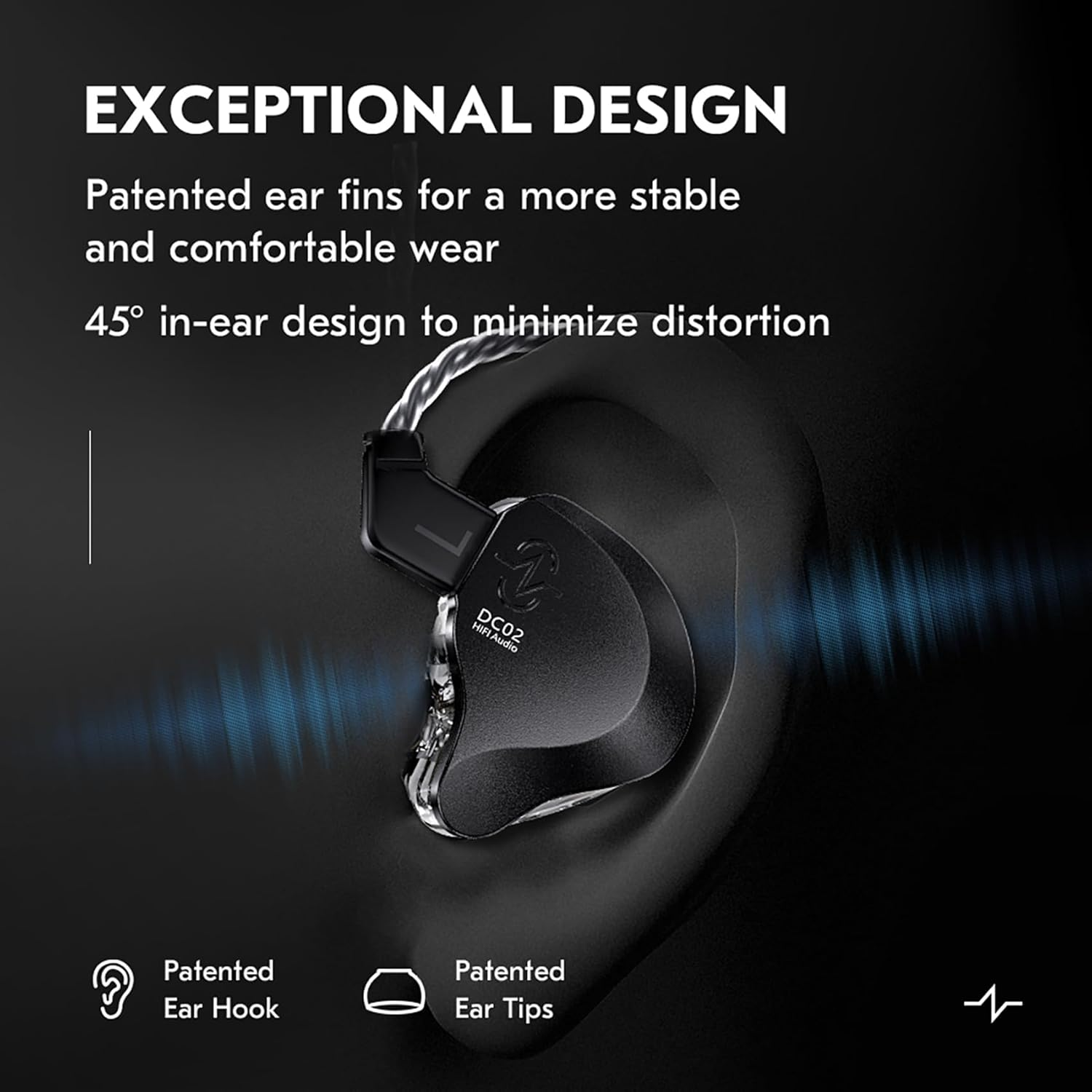 Keephifi CCZ Solo DC02 In-Ear Monitor Wired Headphones, Dual Magnetic Circuit DD Hifi IEM, PU + PET Composite Diaphragm, Premium Frosted Metal, Black