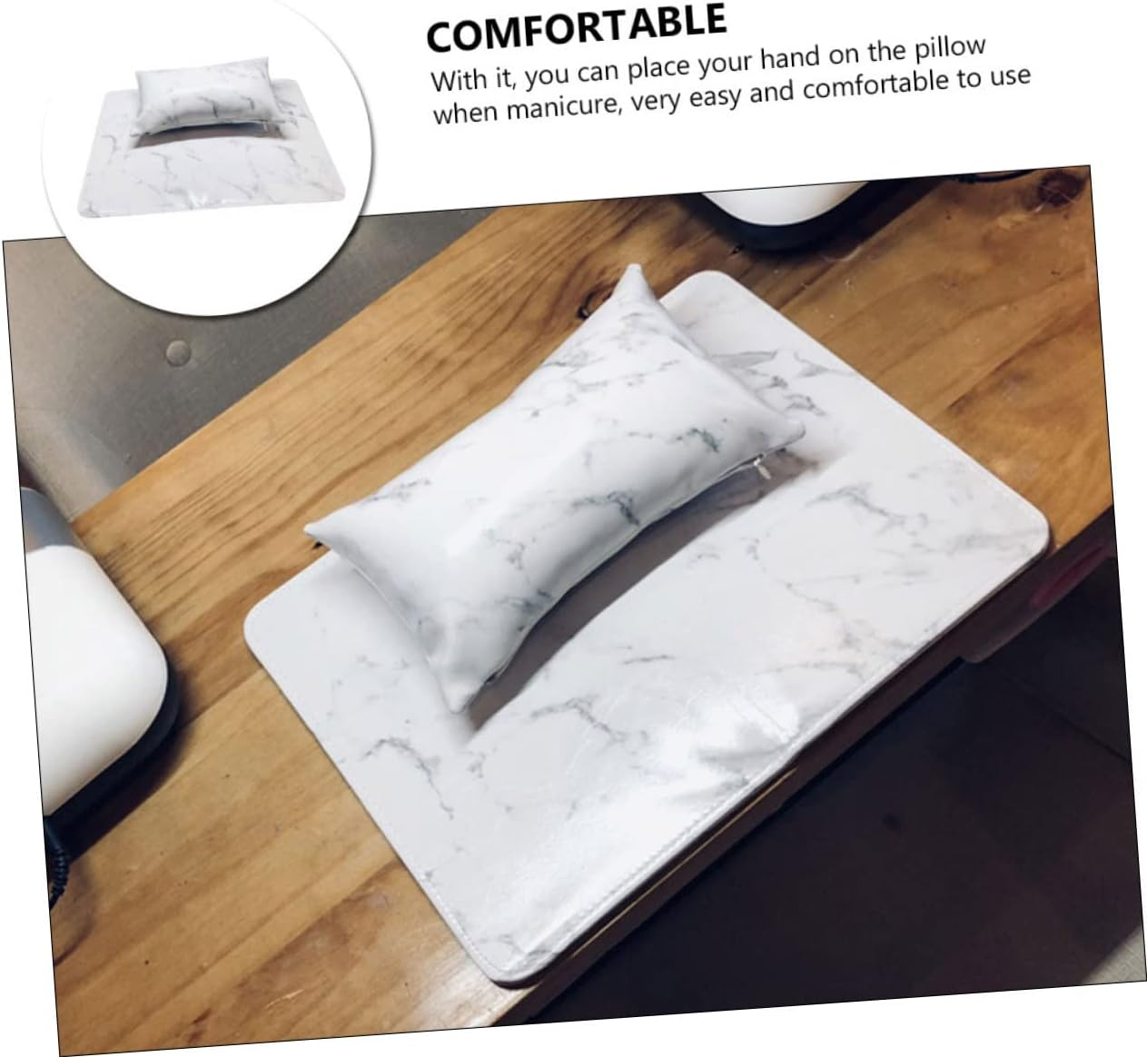 WEKADRIN Manicure Hand Pillow Mat Set 1 Piece White Marble Pattern Cushion for Nail Art Portable Arm Rest for Nail Technicians for Salon and Home Use image number 2