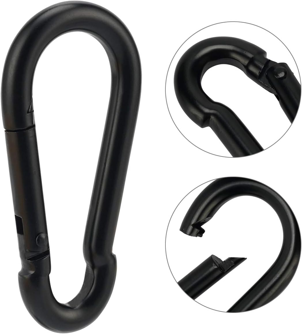 Carabiner 3 Inch Black Spring Snap Hook Steel Clip Link Buckle Heavy Duty 8X80Mm 4Pcs for Outdoor Camping Hiking Hammock Swing image number 5