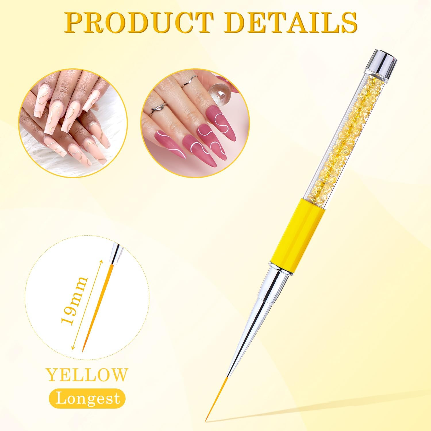 5 Pcs Nail Art Brushes, Nail Line Brush Nail Art Pens Nail Brushes for Nail Art Nail Art Tools for Nail Design Drawing（Size: 7/9/11/14/19Mm） image number 4