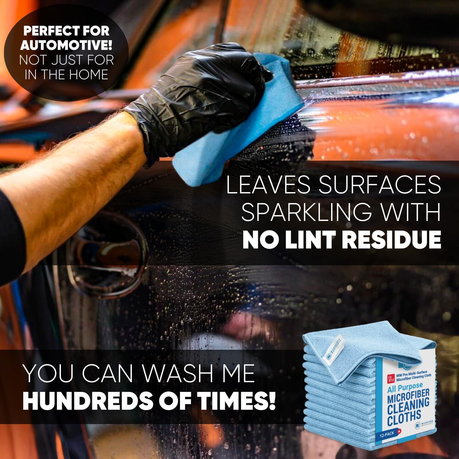 Buff Pro Multi-Surface Microfiber Towel - 12 Pack | Premium Cleaning Cloth | Clean, Dust, Polish, Absorb | Small 12"X12" (Blue) - Green image number 2