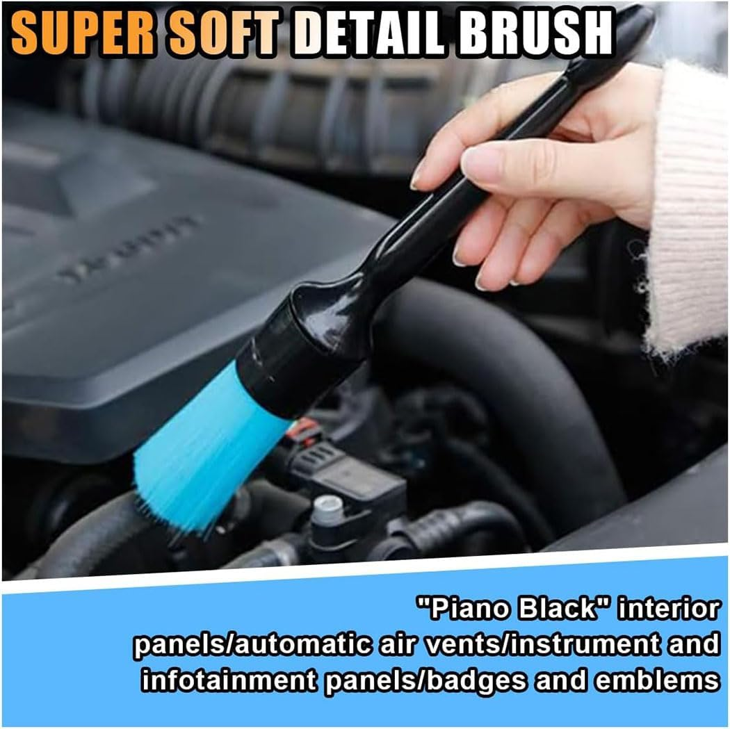 3 Pack Ultra-Soft Detailing Brush Set, Auto Cleaning Brush Kit Comfortable Grip and Scratch-Free Cleaning for Exterior, Interior Panels, Emblems, Badges, Gauge Cluster, Infotainment Screen