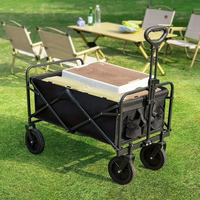 YAYULI Trolly Cart with Wheels, Portable Cart, 120 Liters Camping Cart, Utility Beach Trolley, Which Can Be Used Not Only for Outdoor Garden Use, but Also for Supermarket Shopping (Black) - Black image number 4