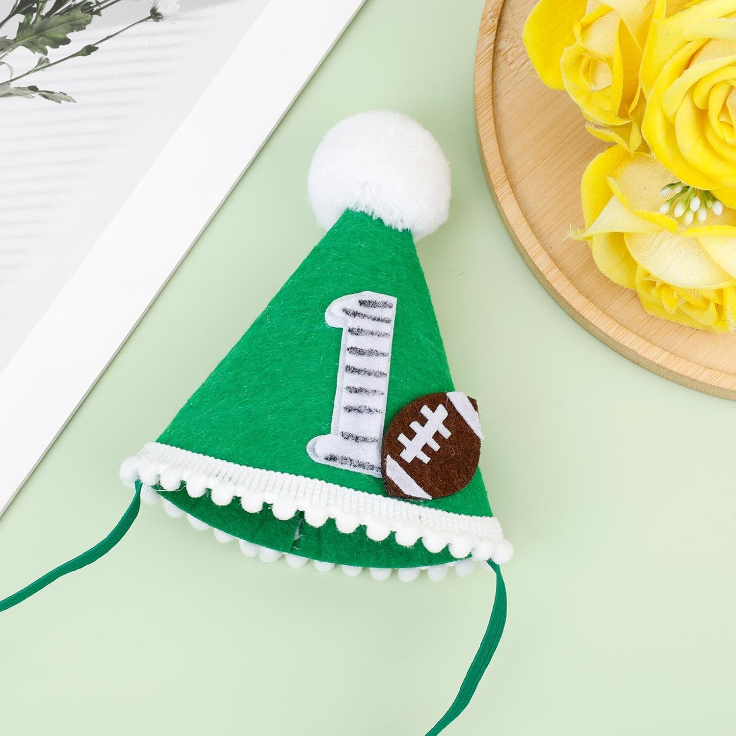 Gosknor Football 1St Birthday Hat, First Year down Birthday Party Decorations Rugby 1St Birthday Hat with Elastic Tape Perfect 1St Birthday Photo Props Sports Themed Decoration Supplies