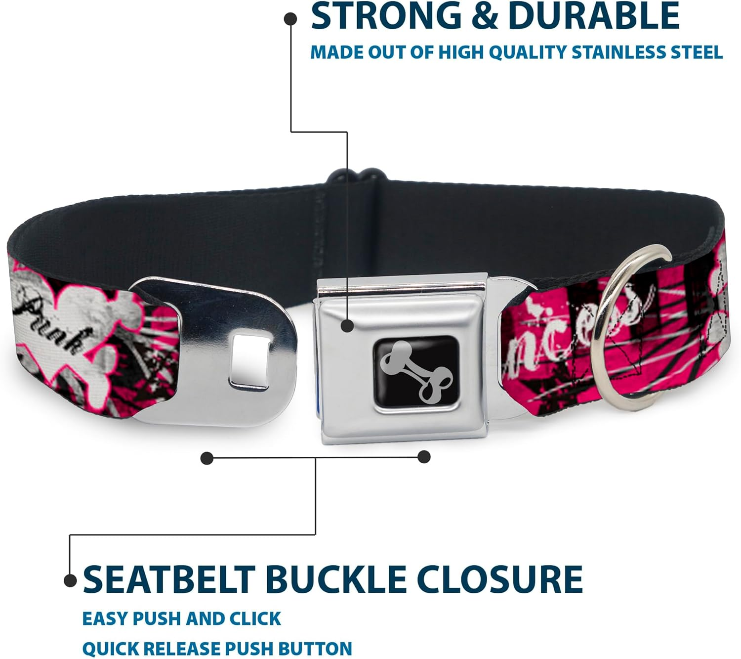 Buckle-Down Seatbelt Buckle Dog Collar - Punk Princess W/Piano Keys - 1" Wide - Fits 15-26" Neck - Large image number 1
