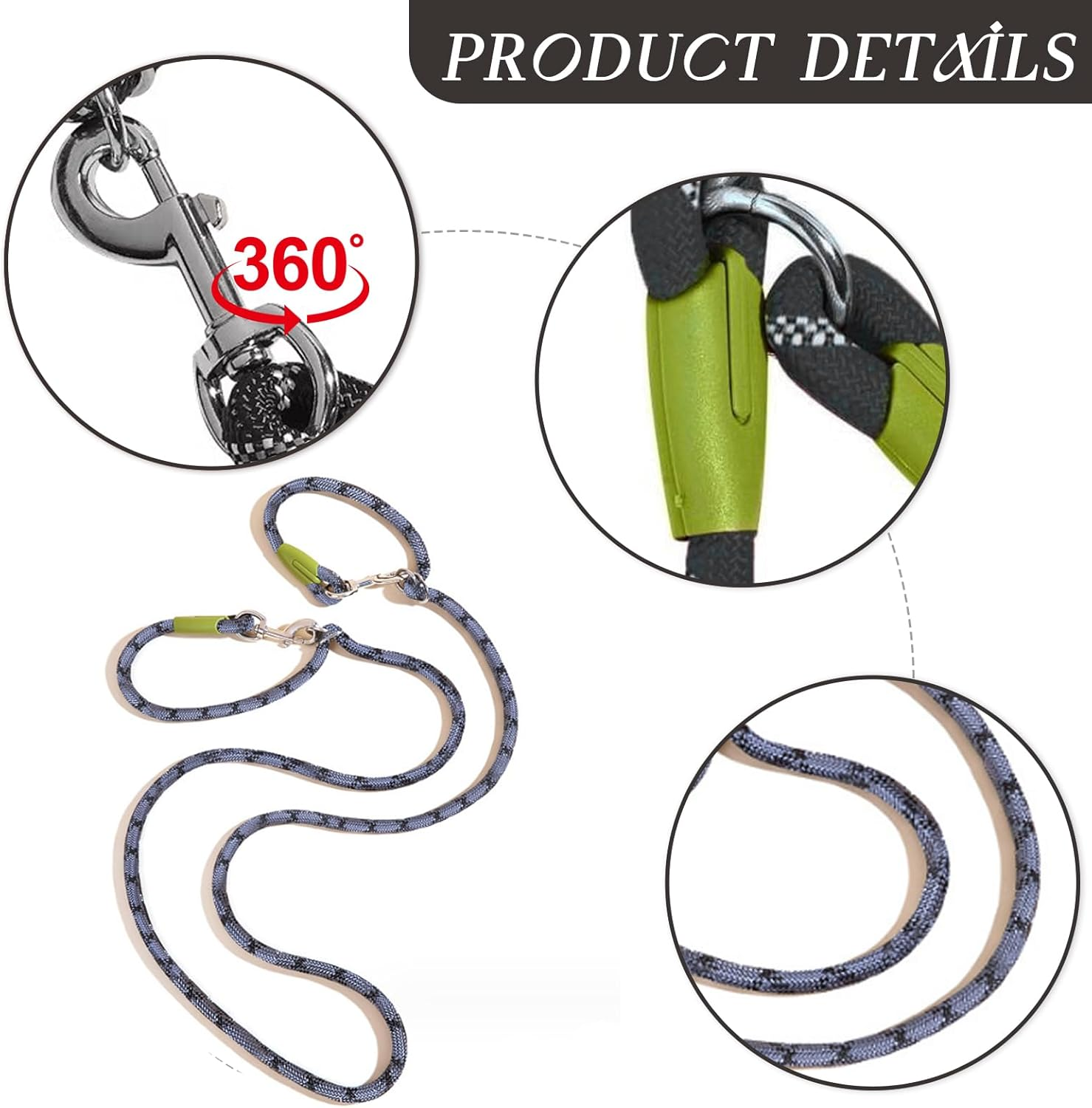 Double Ended Dog Lead Training Dog Lead 2.8M Hands Free Dog Lead Training Leads for Medium Large Dogs Multi-Functional Dog Lead Dog Running Lead Fit for Walking Running Camping (Grey) image number 4