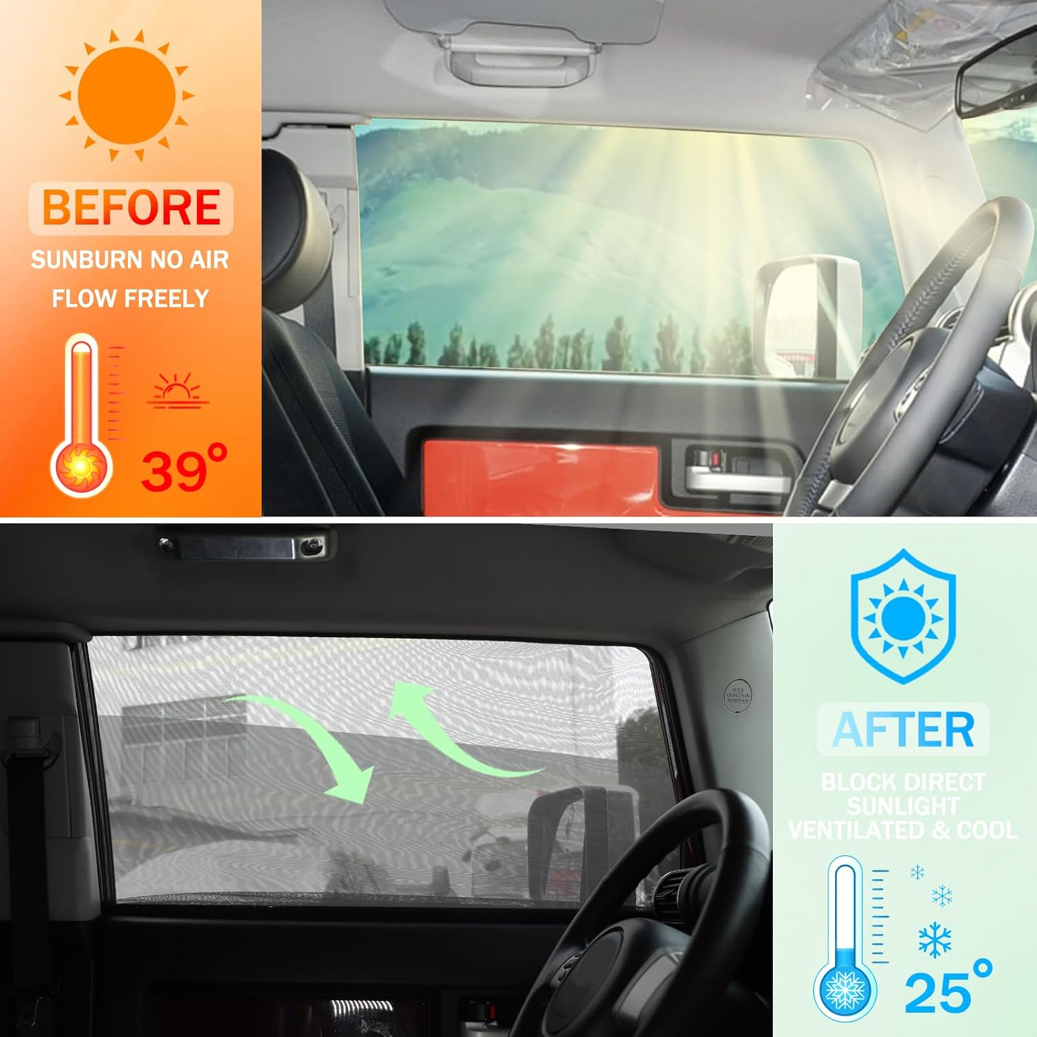 LLKUANG 100% Protection from Bugs for Toyota FJ Cruiser 2007-2021 Shade Breathable Mesh Car Curtains Door/Window Net Car Window Screens for Camping-2Pcs image number 5