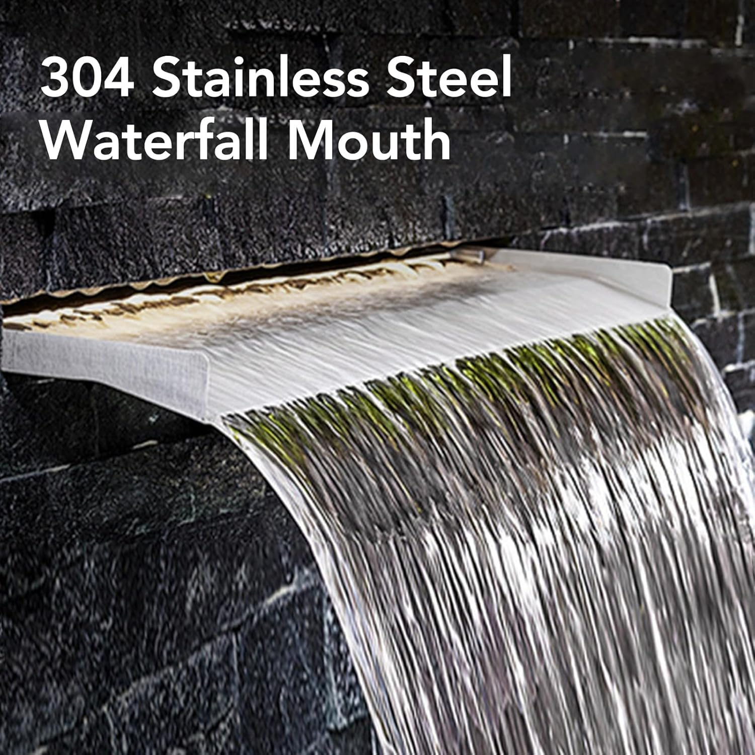 Waterfall Pool Fountain, 304 Stainless Steel Pool Waterfall Spillway with Pipe Connector, Decorative Fountain Spillway, Wide Top Opening Outlet for Outdoor (500MM)