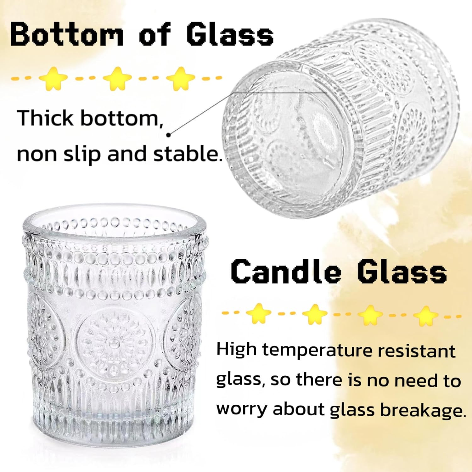 Set of 24 Clear Glass Votive Candle Holders, Tealight Candle Holders for Table Centerpieces, Relief Sunflower Shape, Wedding, Home, Bridal Shower, Birthday Party Table Decor (Clear) image number 1